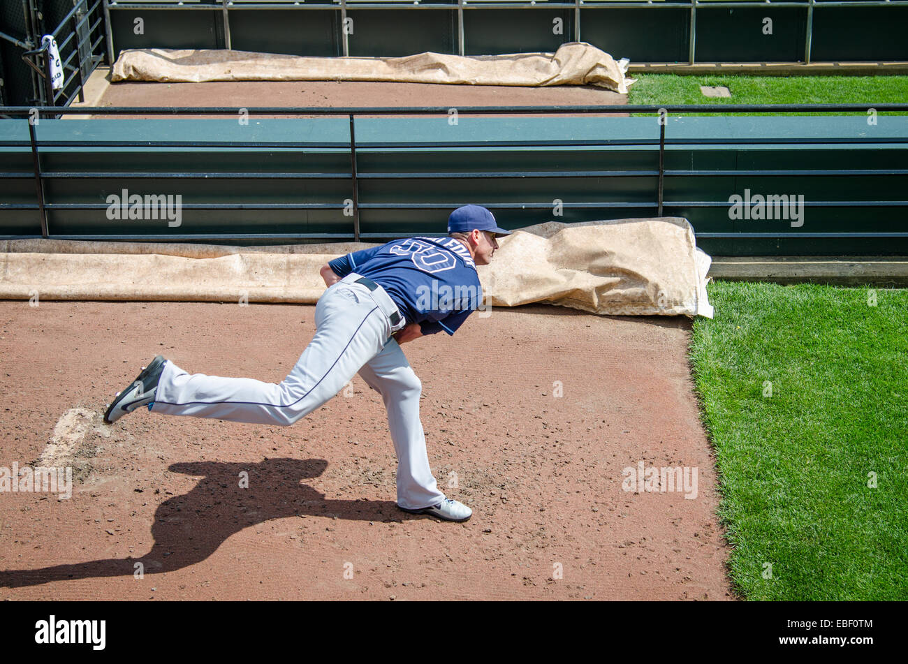 Tampa Bay Rays brocca della pratica per una partita contro i Baltimore Orioles a Camden Yards. Foto Stock