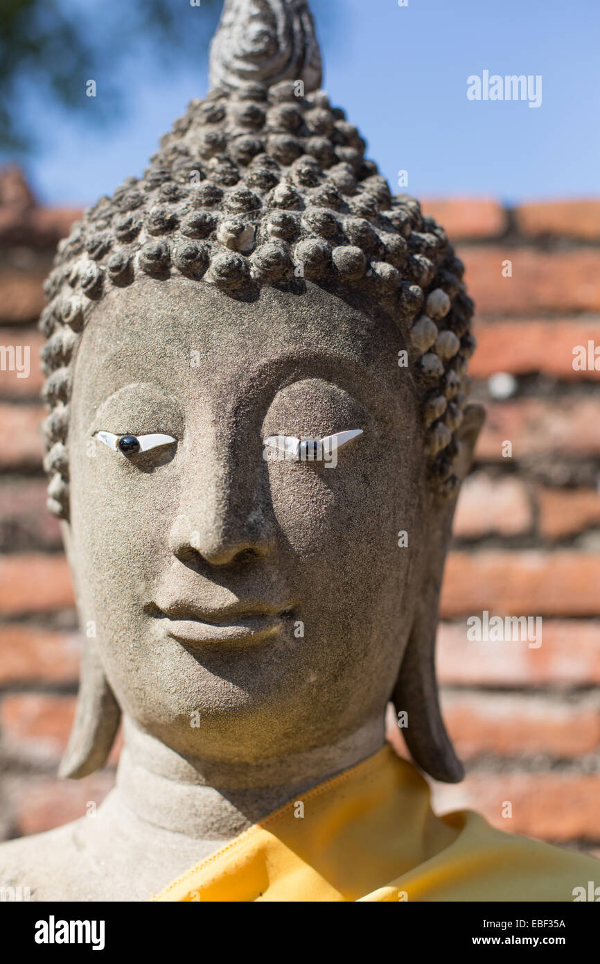 Ritratto di una statua del Buddha al Wat Yai Chai Mongkol, Ayutthaya, Thailandia. Foto Stock