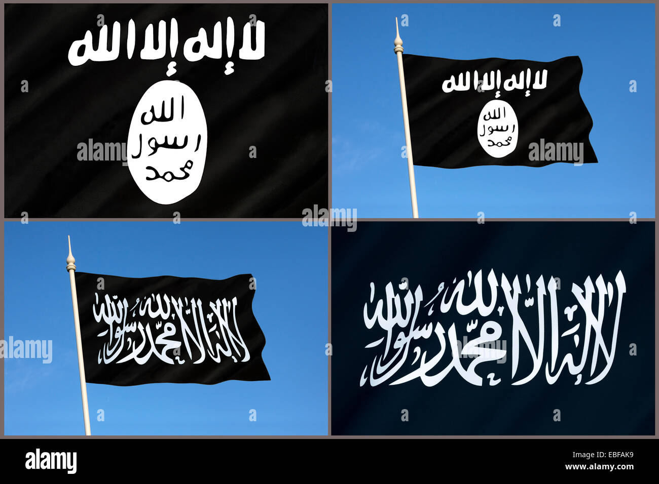 Bandiere di Al Qaeda e Stato islamico (ISIS o ISIL) Foto Stock