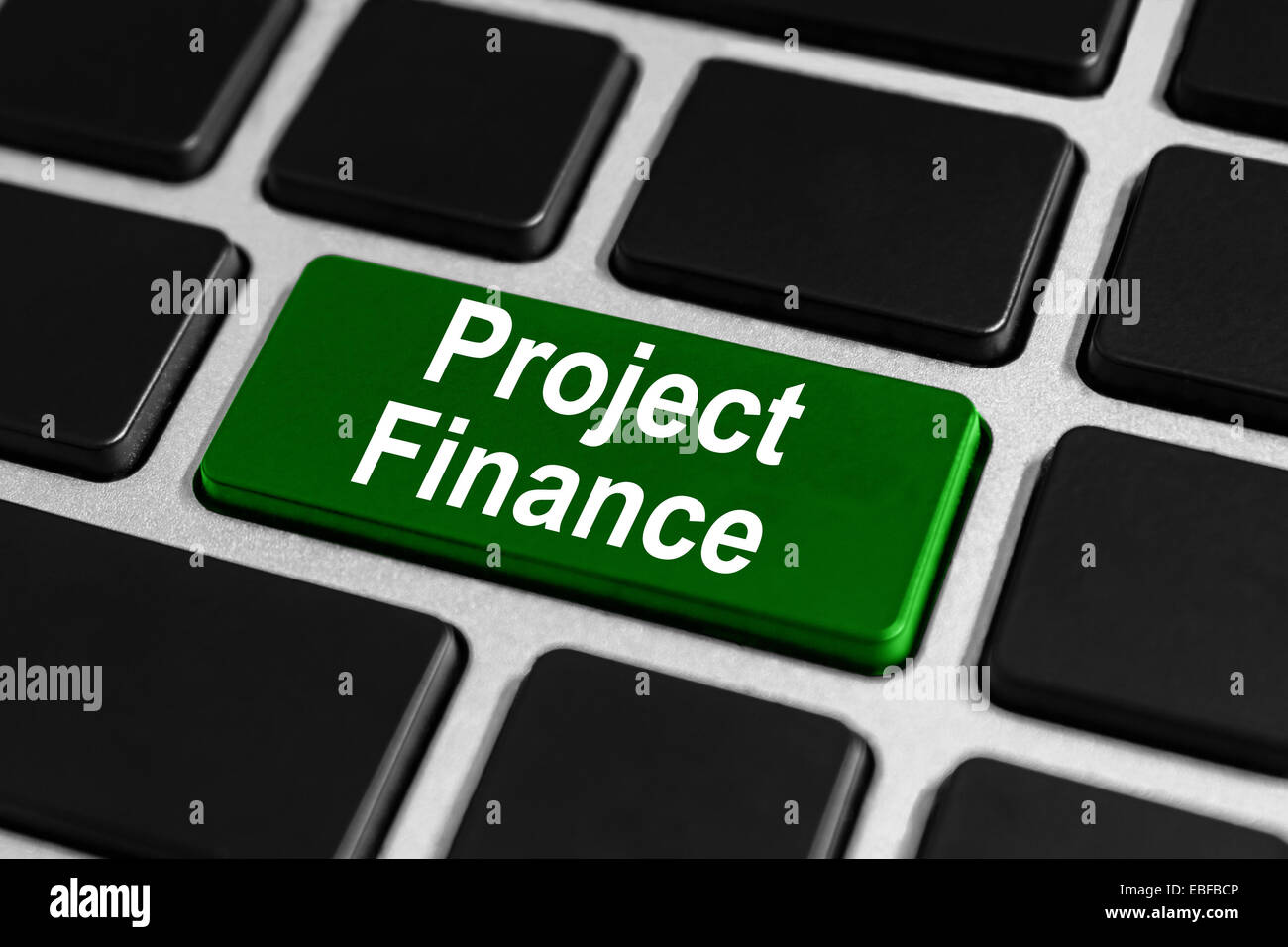 Finanza di progetto pulsante sulla tastiera, project finance è il finanziamento a lungo termine basate sui flussi finanziari proiettati del progetto Foto Stock