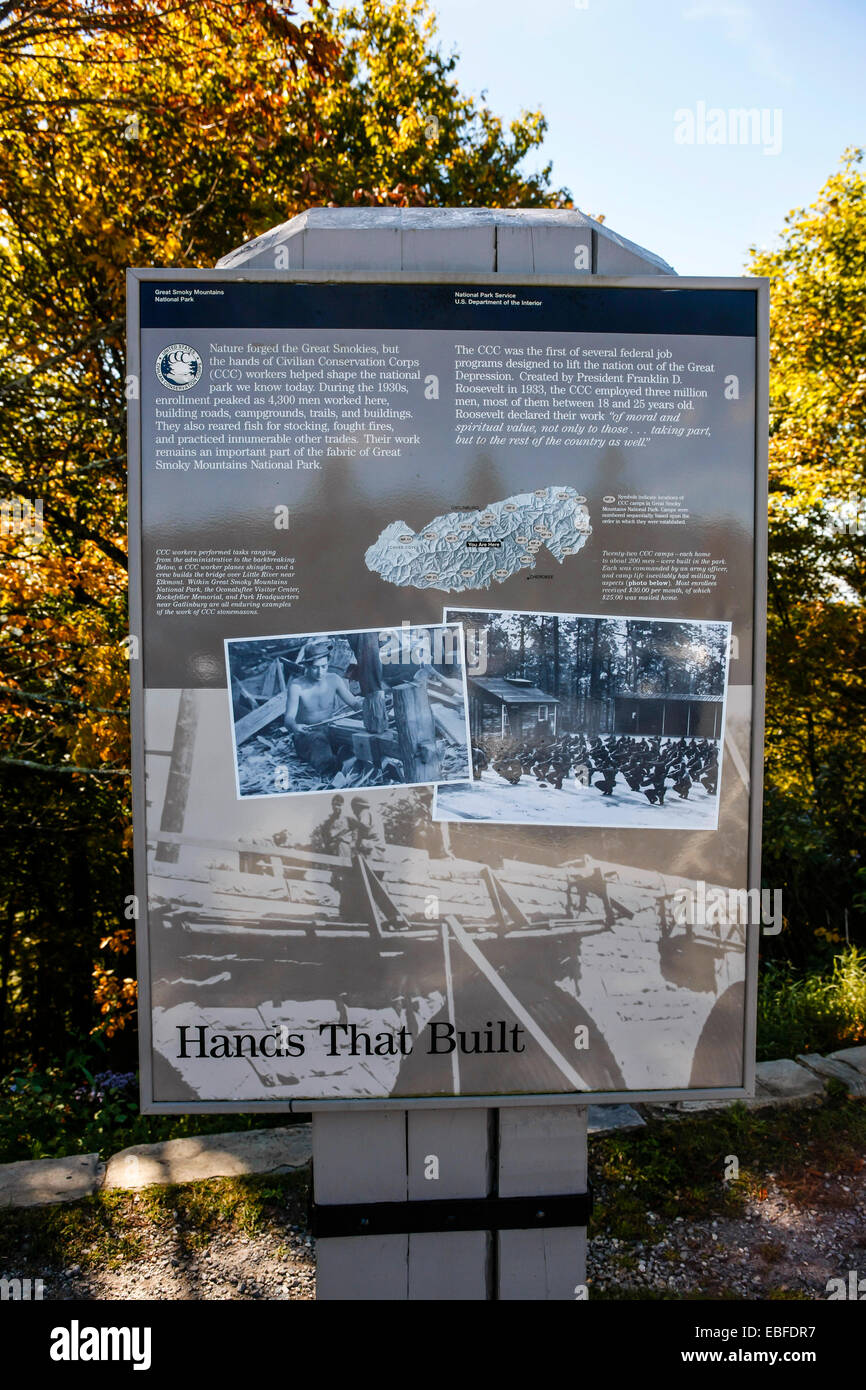 Storia e natura fatti poster visto nel Parco Nazionale di Great Smoky Mountains Foto Stock
