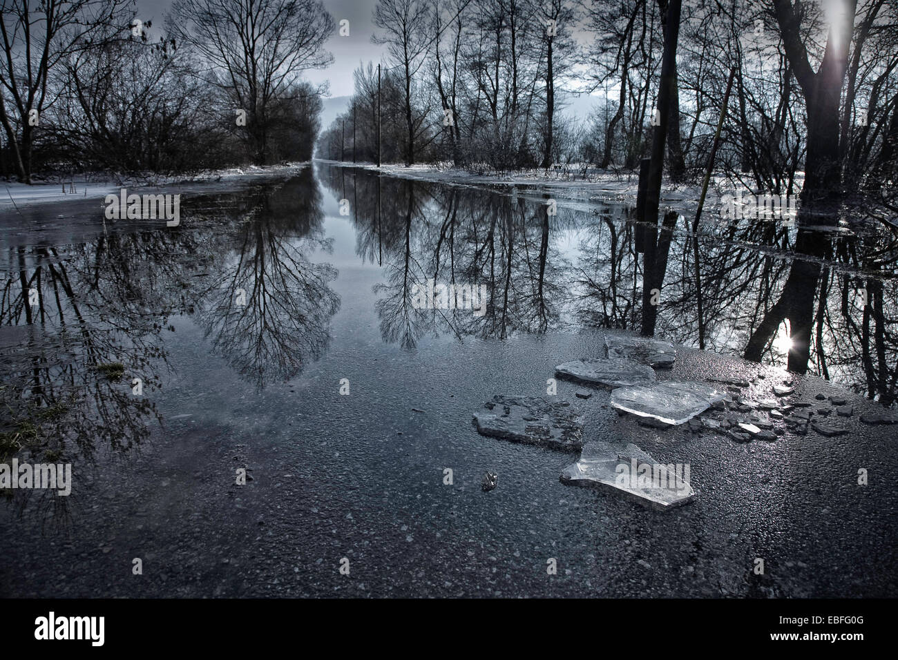 Bianco e nero paesaggio invernale foto dopo la pioggia Foto Stock