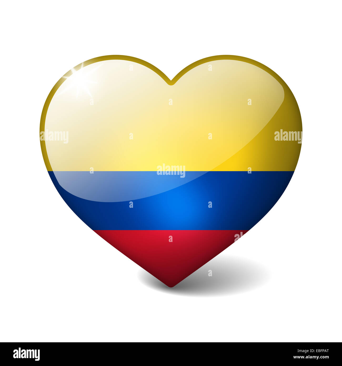 Colombia 3d cuore di vetro con ombra realistica isolato su bianco Foto Stock