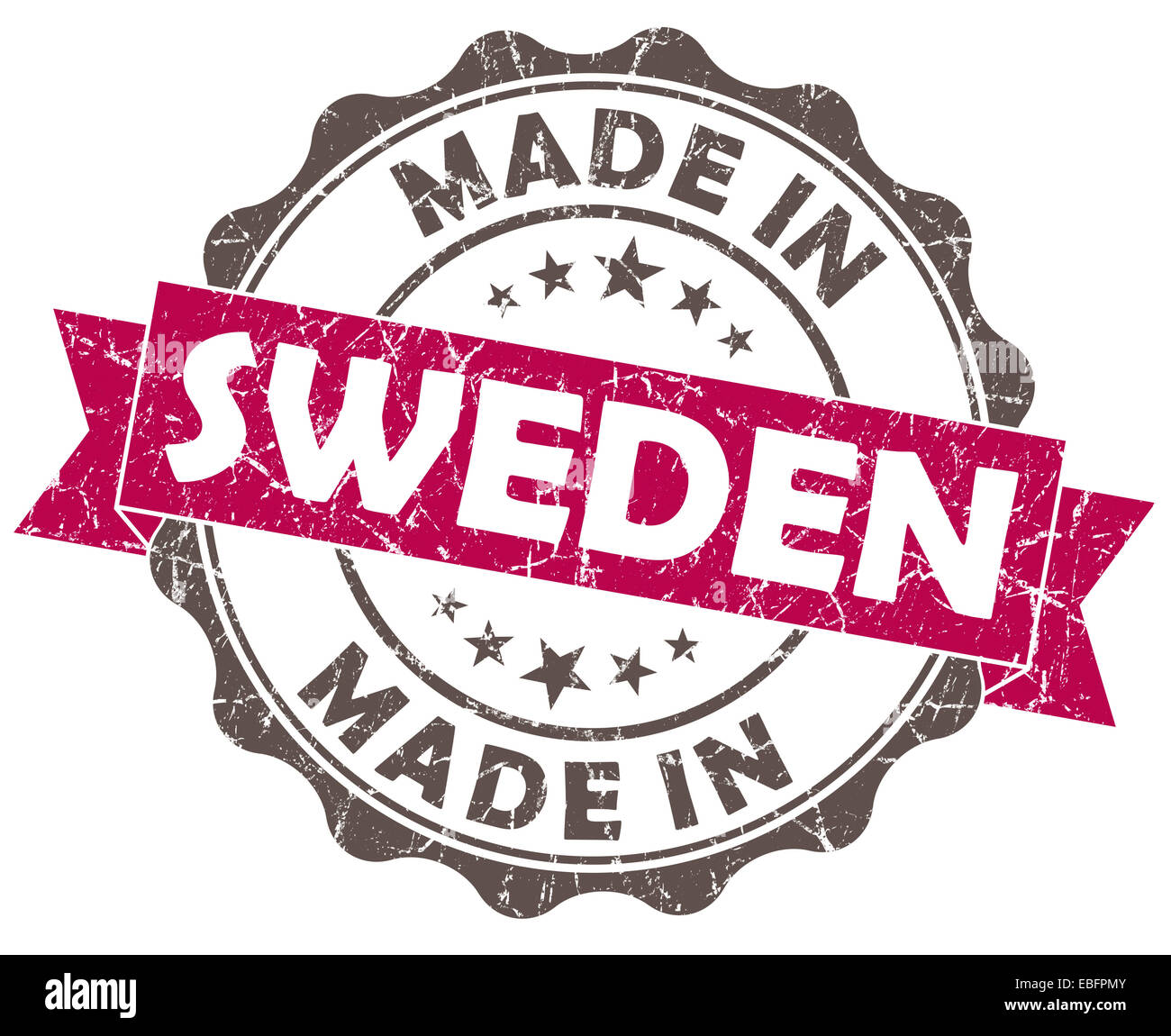 Fabbricato in Svezia rosa guarnizione grunge isolati su sfondo bianco Foto Stock