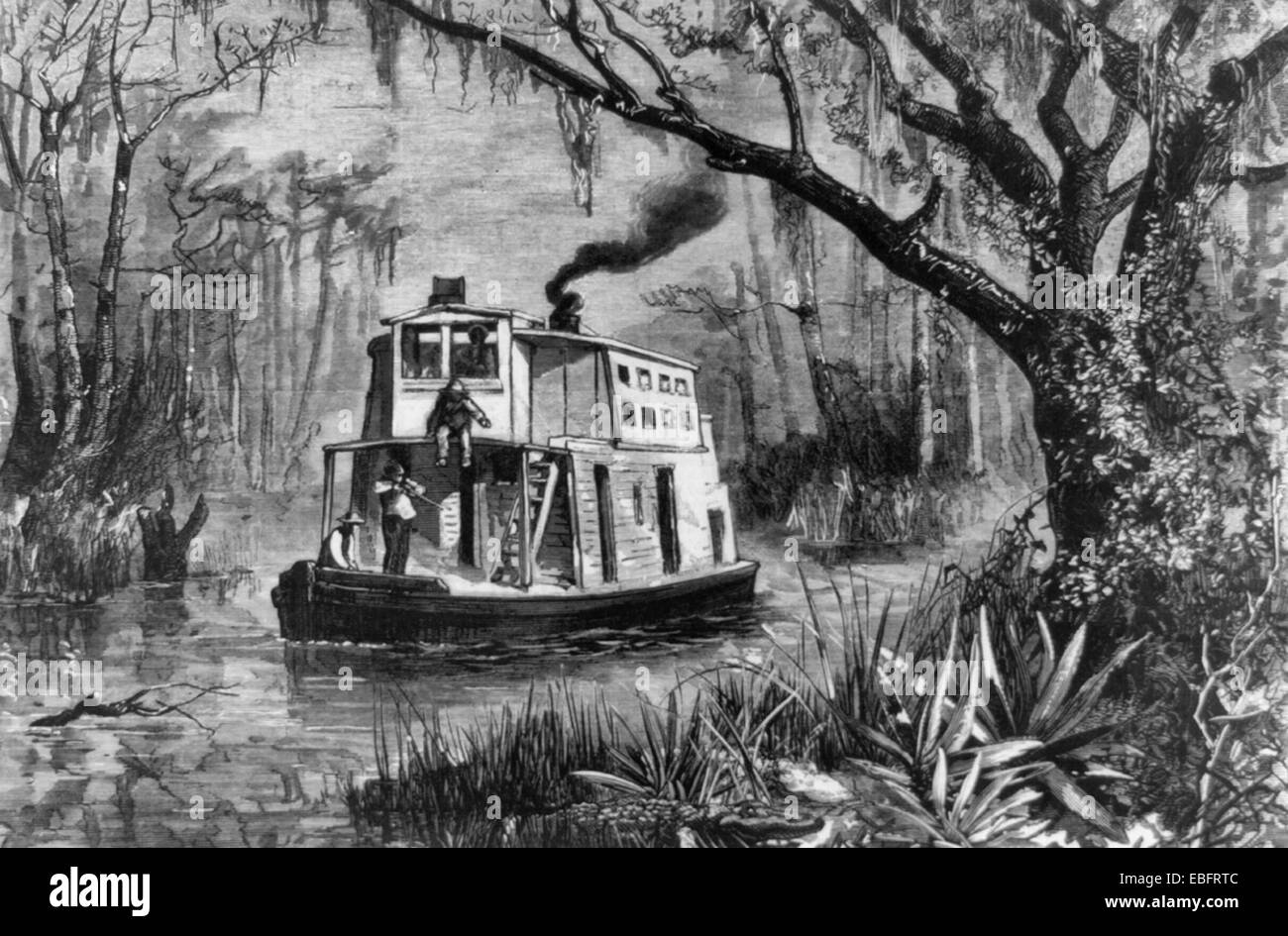Gli alligatori di scatto sulla parte superiore St Johns, Florida, circa 1874 Foto Stock