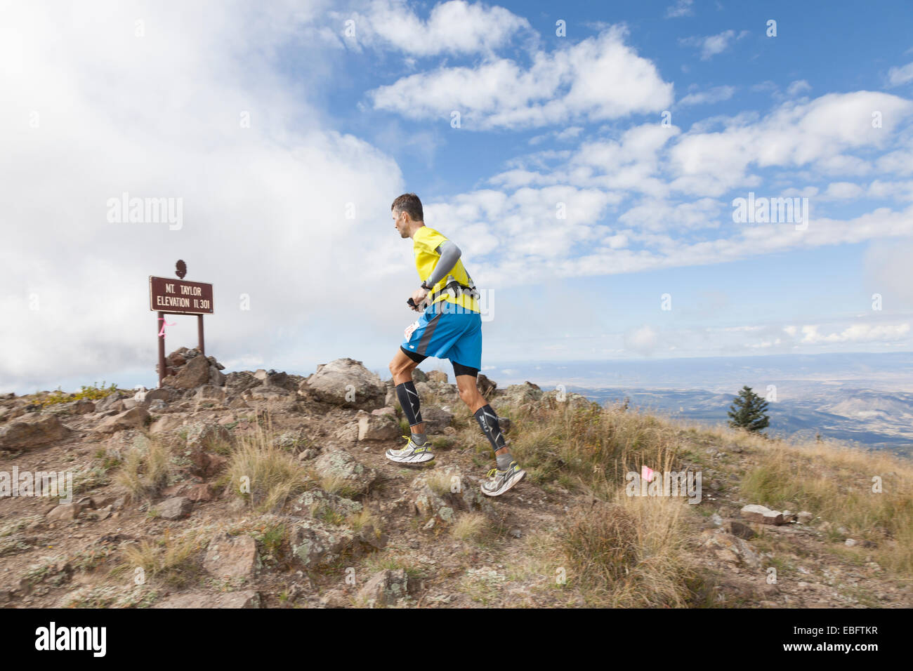 Runner avvicinarsi al vertice durante la Mt Taylor 50k su Settembre 27, 2014 Foto Stock