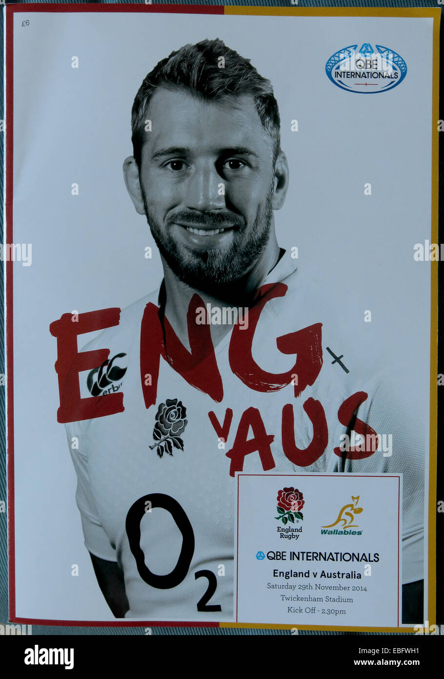 Il rugby inglese Program coprono Eng v Aus a Twickenham, London, England, Regno Unito Foto Stock
