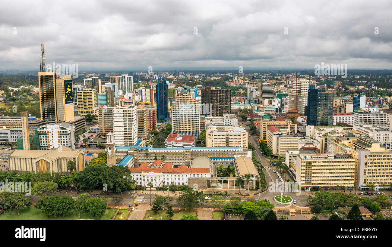 Il quartiere centrale degli affari di Nairobi vista dal tetto di Kenyatta International Conference Centre (Kicc) Foto Stock