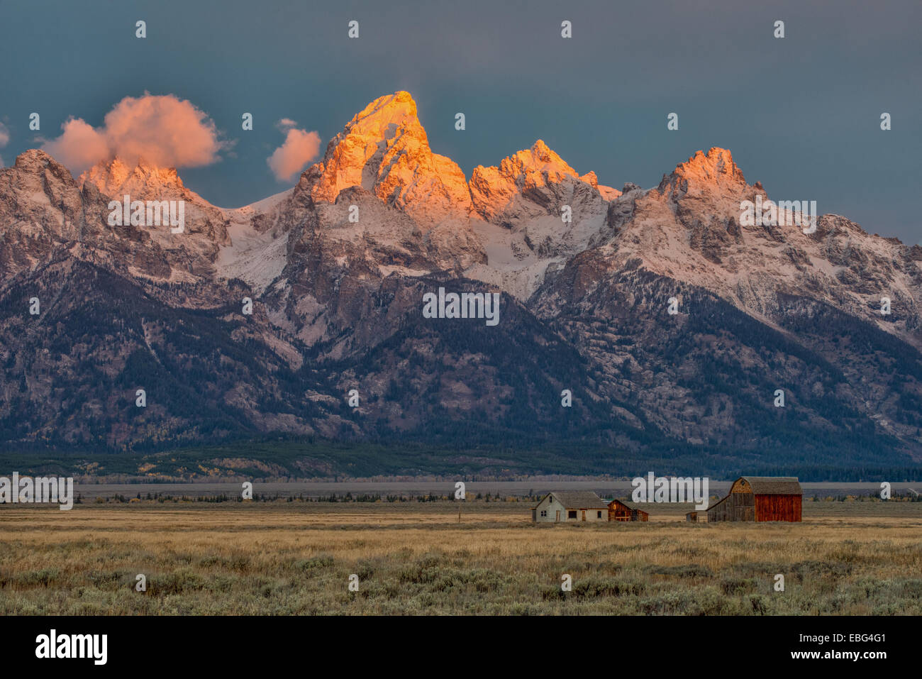 Sunrise a fila mormone nel Parco Nazionale di Grand Teton durante l'autunno in Wyoming Foto Stock