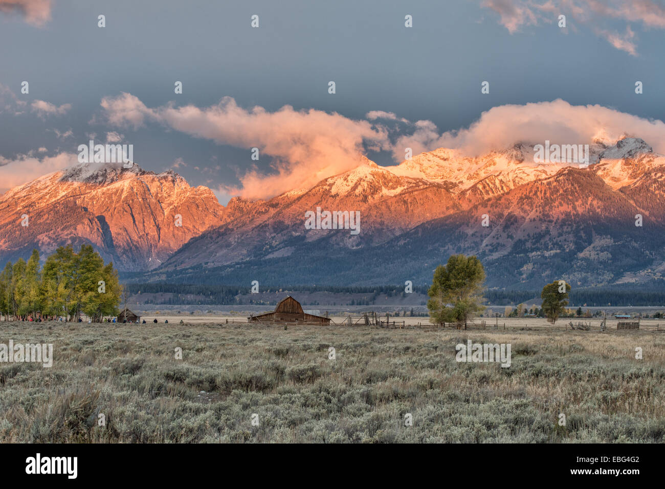 Sunrise a fila mormone nel Parco Nazionale di Grand Teton durante l'autunno Foto Stock