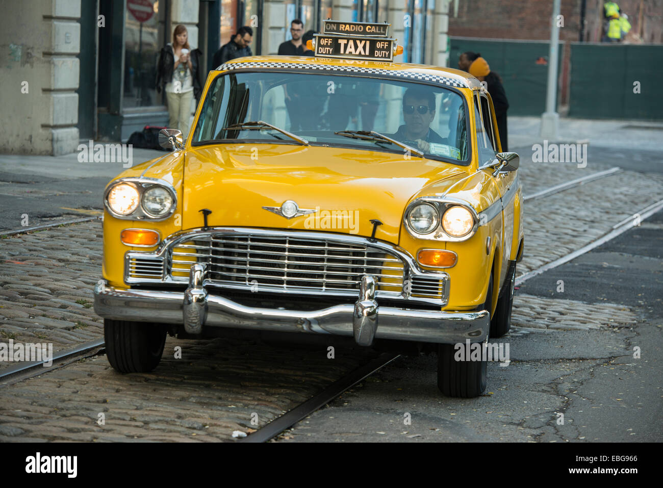 60's Checker Cab taxi, Brooklyn Heights, New York, Stati Uniti Foto Stock