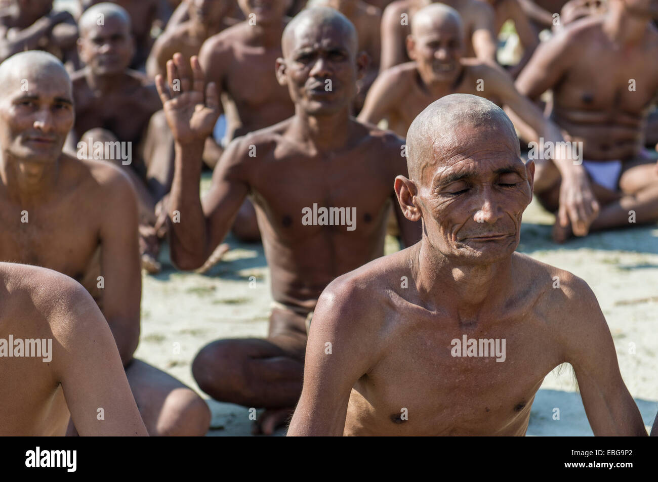 Apertura del nuovo sadhus, durante il Kumbha Mela Festival, di Allahabad, Uttar Pradesh, India Foto Stock