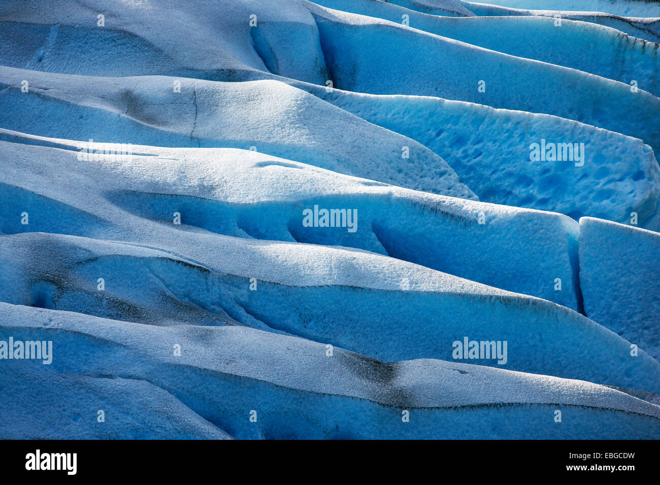 Ghiacciaio grey, blu ghiaccio del ghiacciaio con crepacci, Parco Nazionale Torres del Paine, Cile Foto Stock