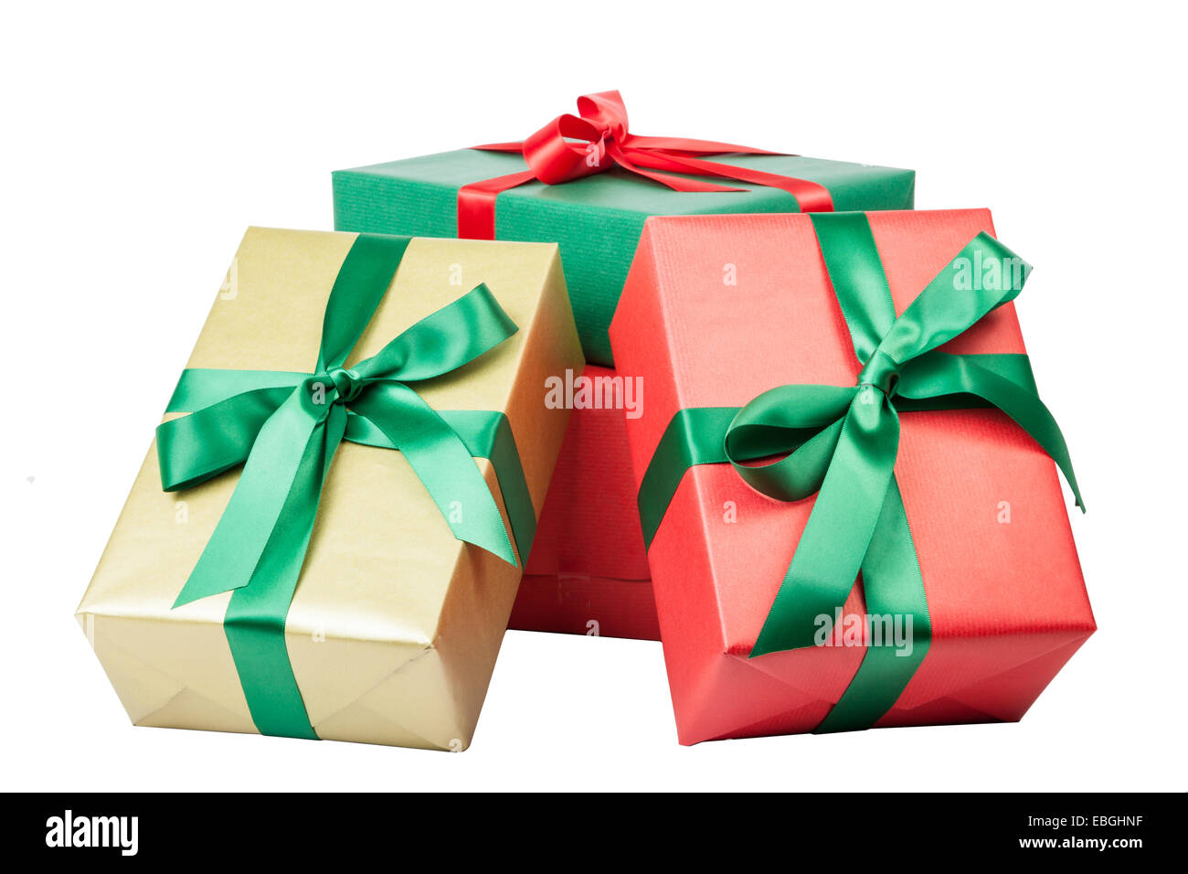 I regali di natale in diversi colori isolato Foto Stock