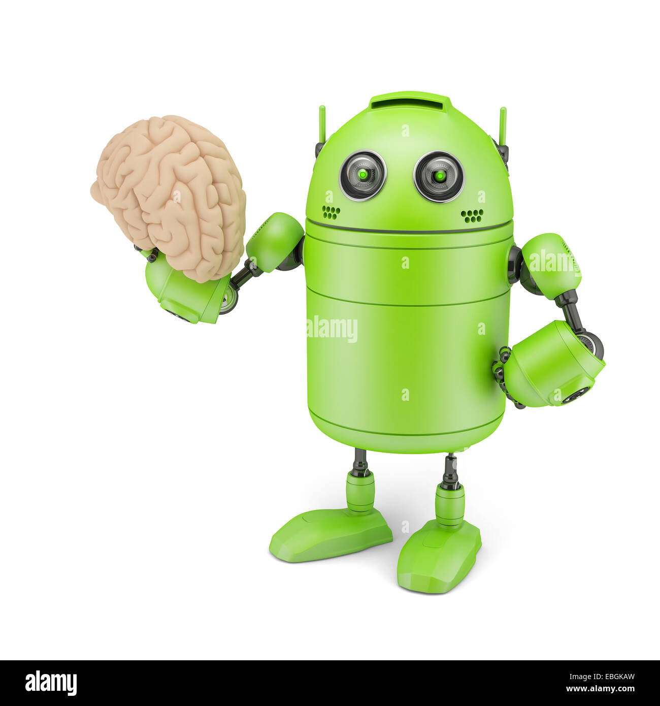Android con il cervello. Isolato su bianco Foto Stock