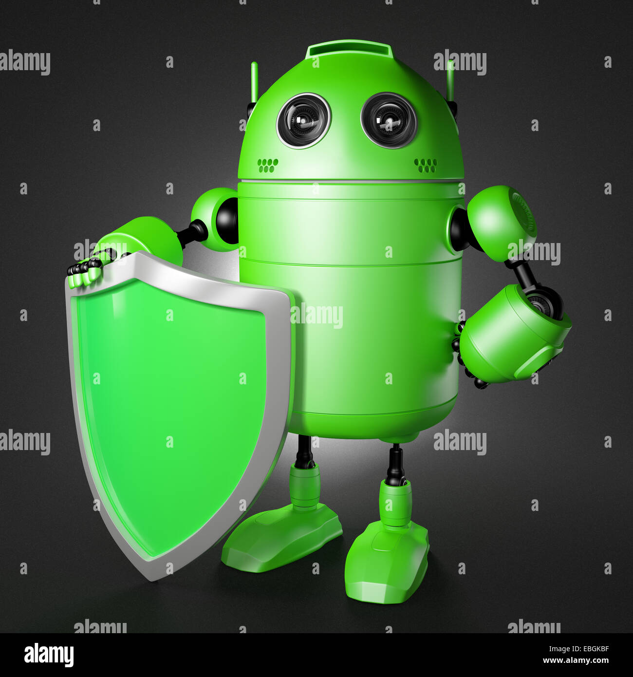 Android guardia con scudo. La protezione della tecnologia cocept Foto Stock