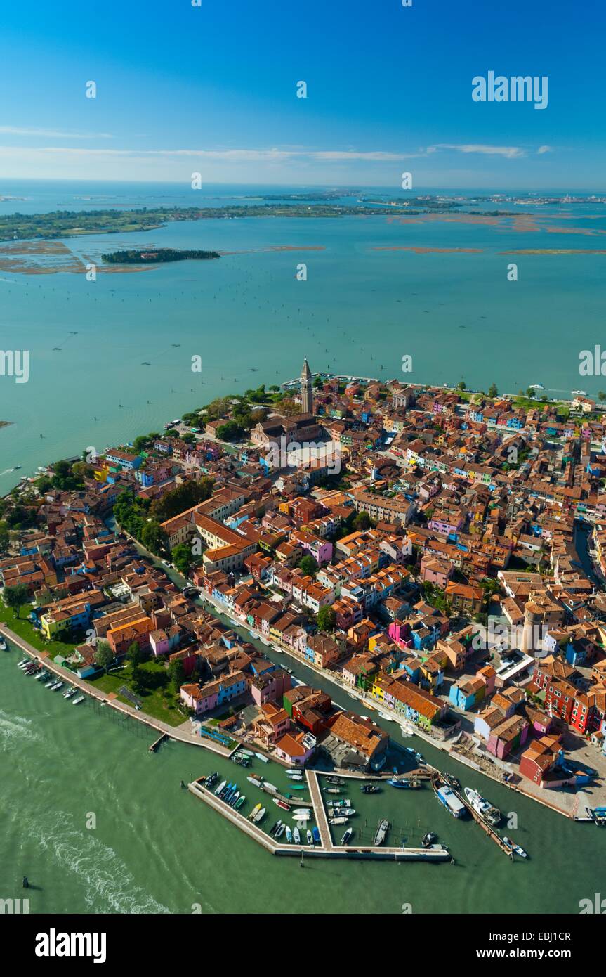 Vista aerea di isola di Burano, laguna di Venezia, Italia e Europa Foto Stock