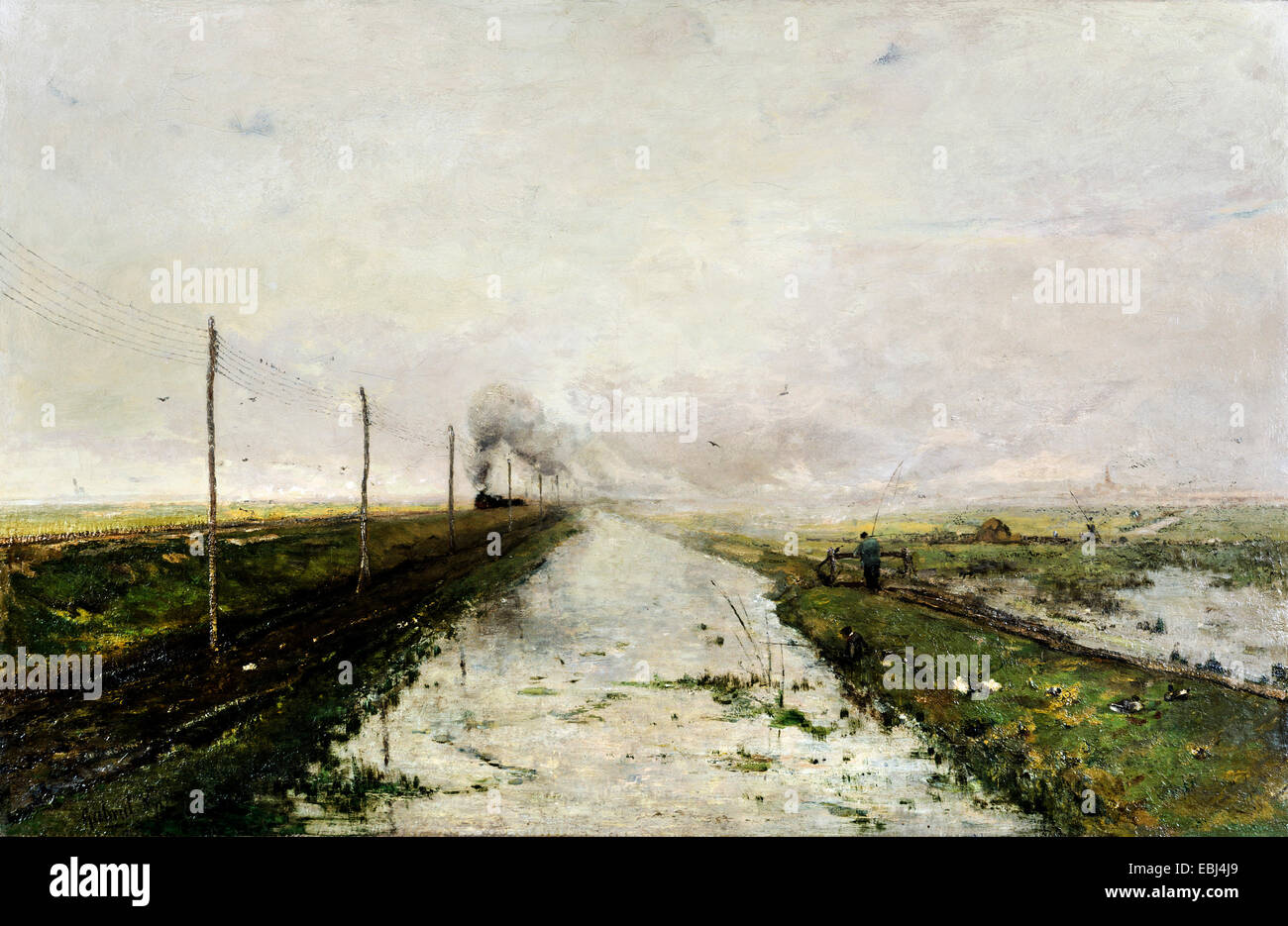 Paul Gabriel, paesaggio con un treno. 1887 olio su tela. Museo Kroller-Muller, Otterlo, Paesi Bassi. Foto Stock