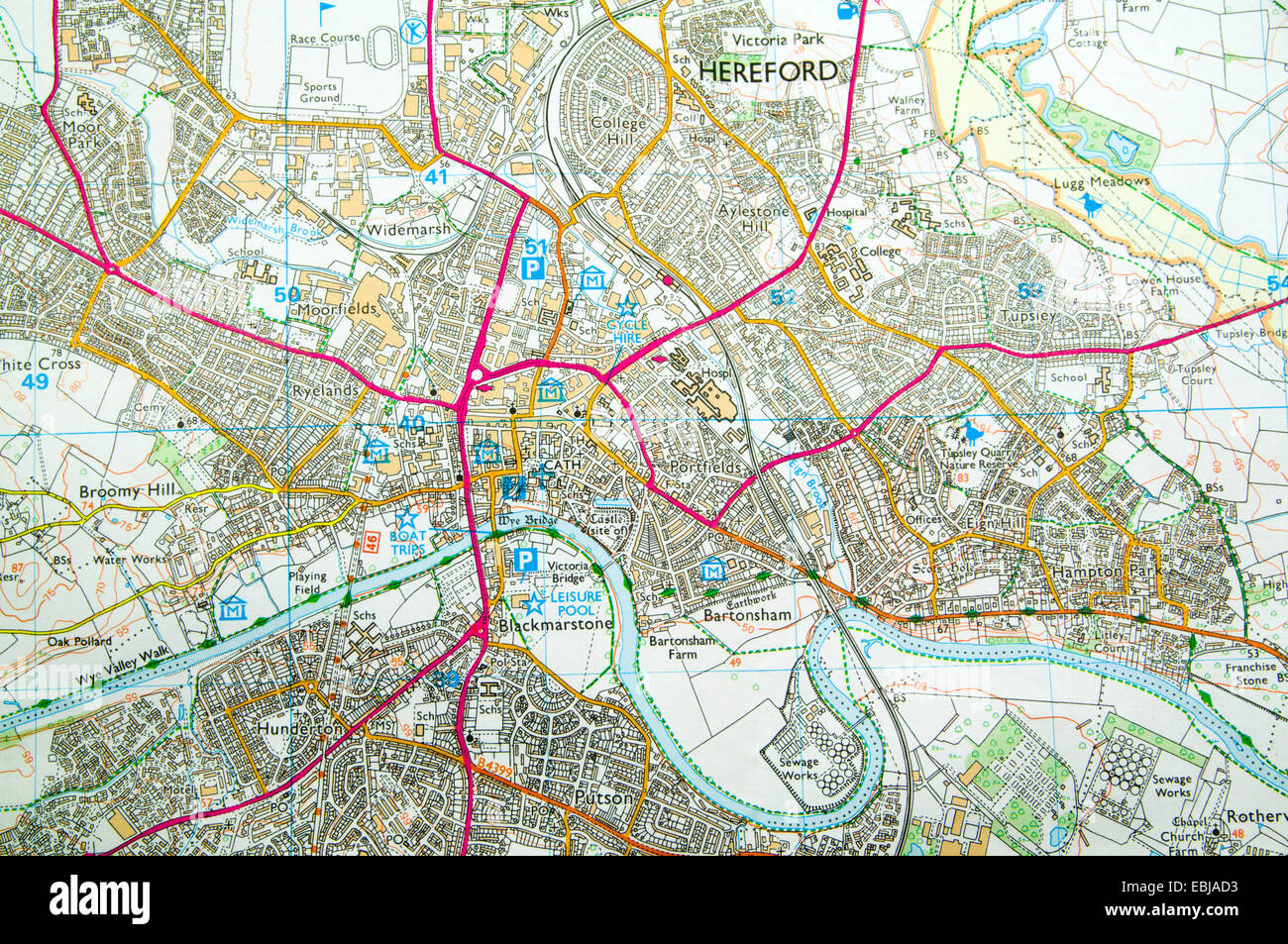 Ordnance Survey Mappa di Hereford, Inghilterra. Foto Stock
