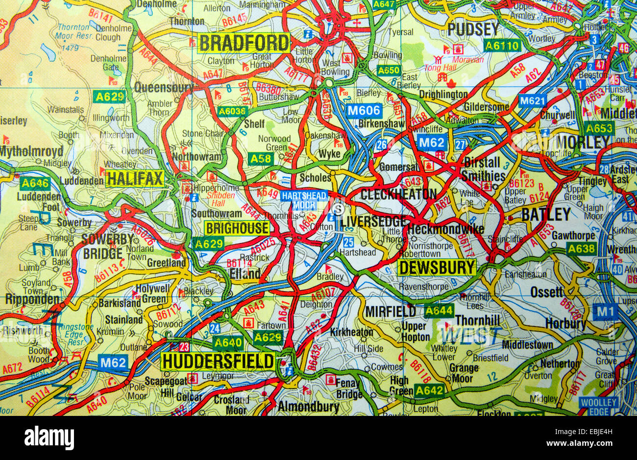 La mappa stradale di West Yorkshire. Foto Stock