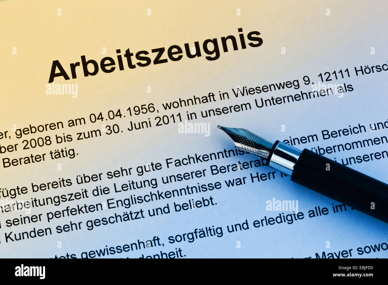 Testimonianza di lavoro di un dipendente Foto Stock