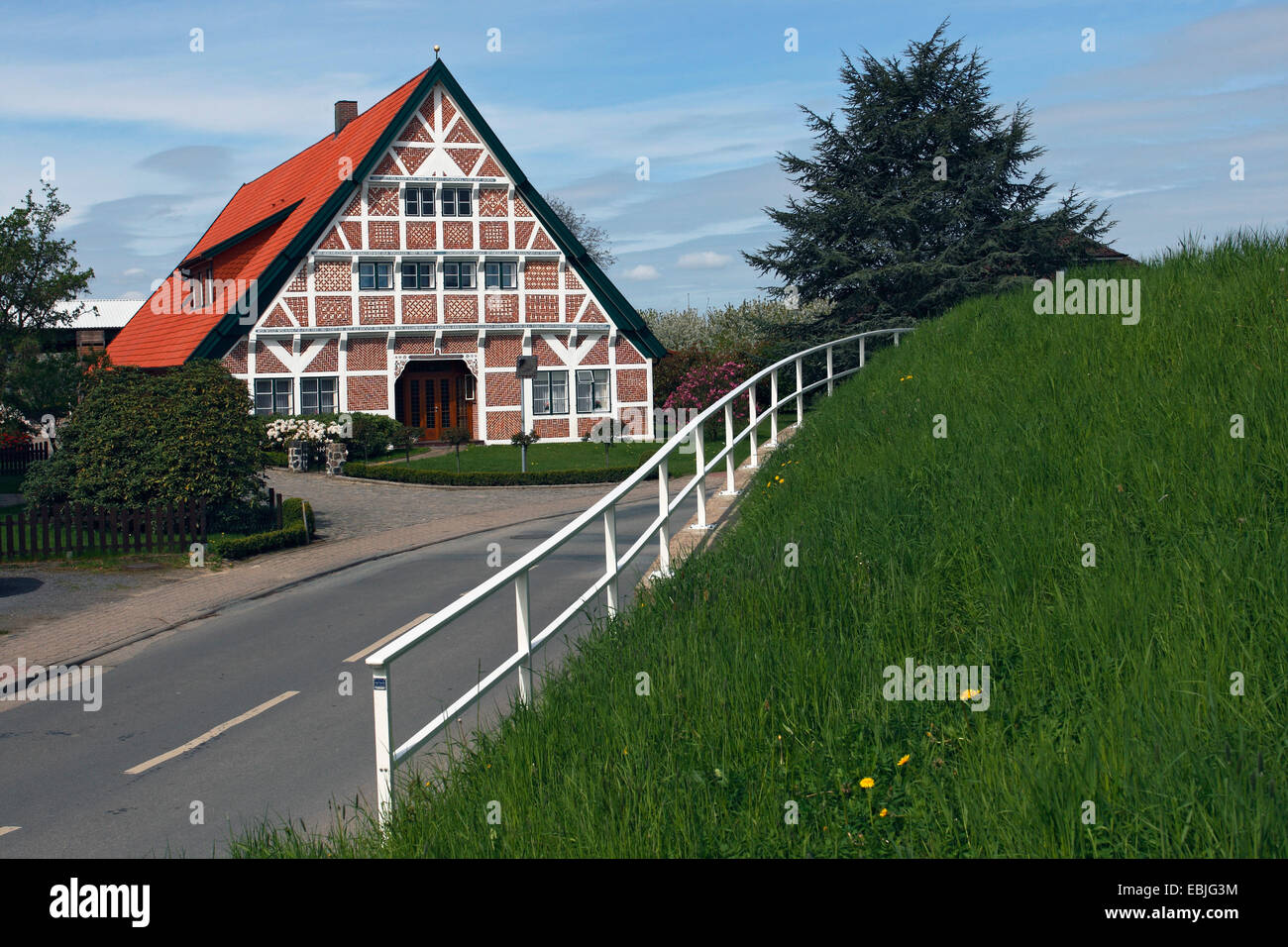 Casa in legno e muratura accanto a una strada, Germania, Bassa Sassonia, Steinkirchen Foto Stock