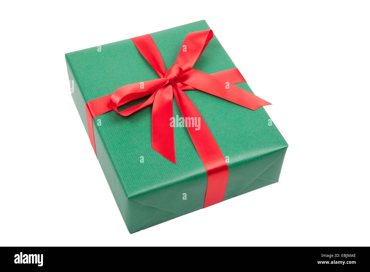 Verde regalo di Natale isolato su bianco Foto Stock