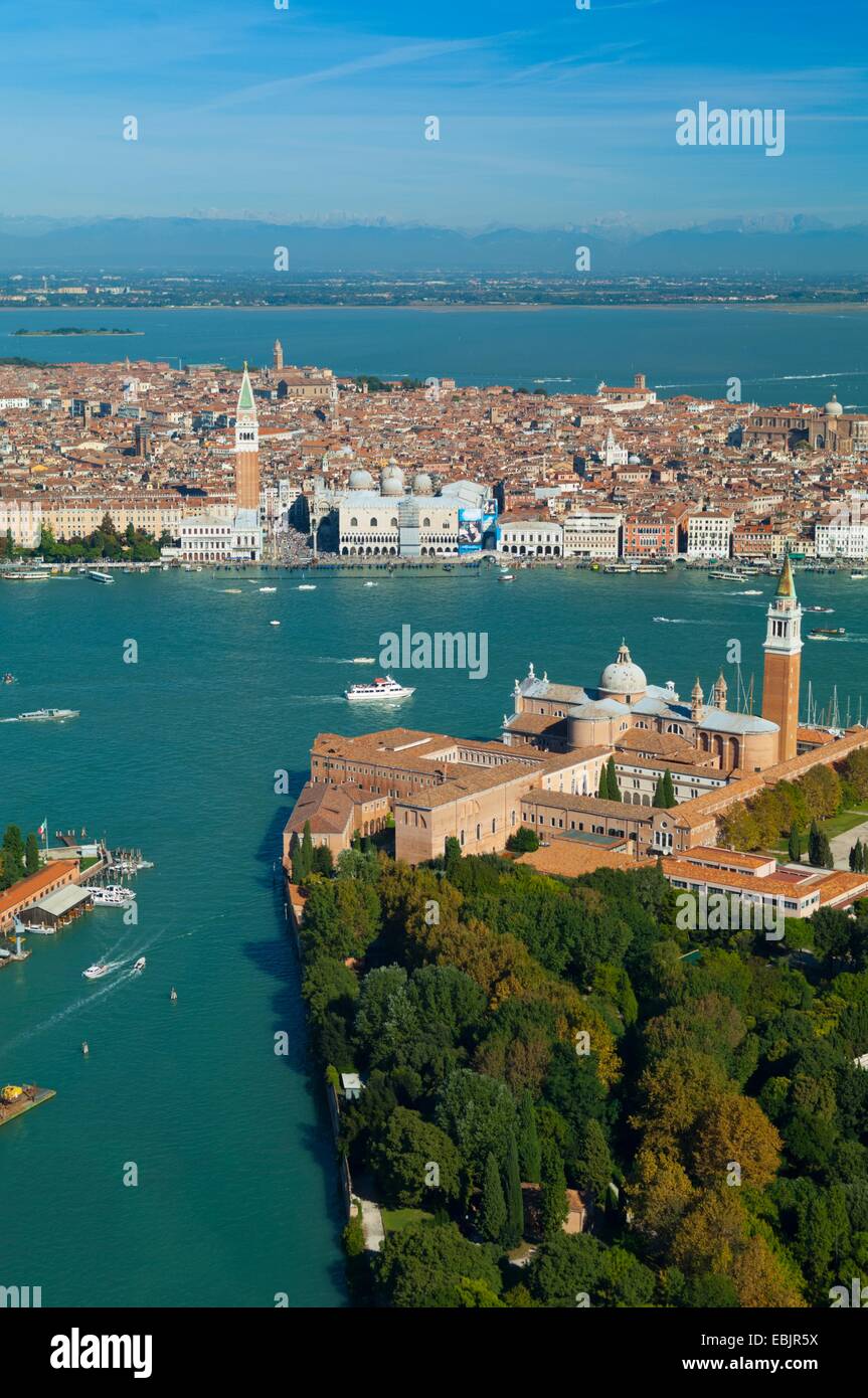 Vista aerea di San Giorgio Maggiore a Venezia, Italia e Europa Foto Stock