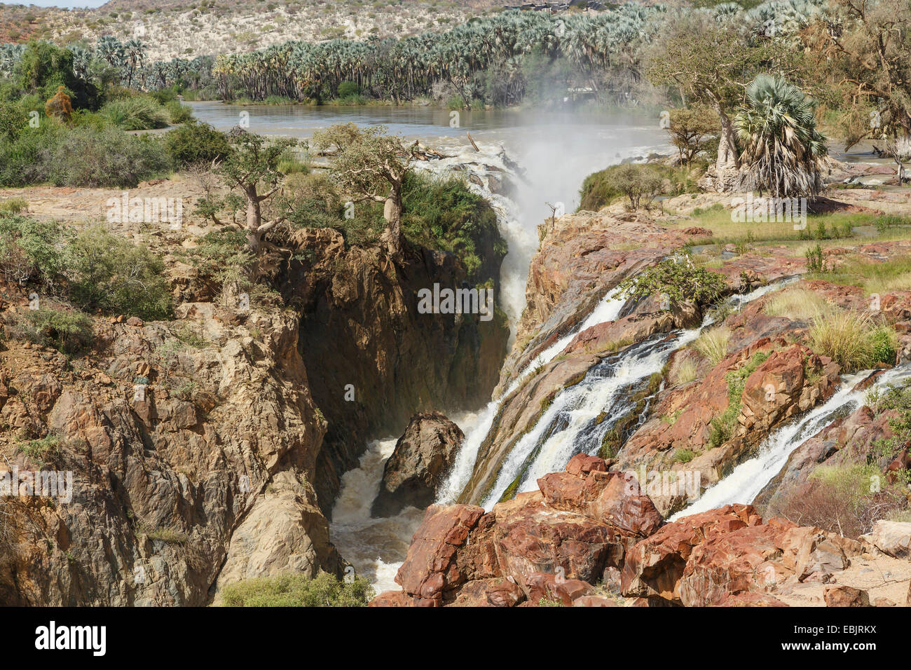 Vista in elevazione della cascata, Epupa Falls, Namibia Foto Stock