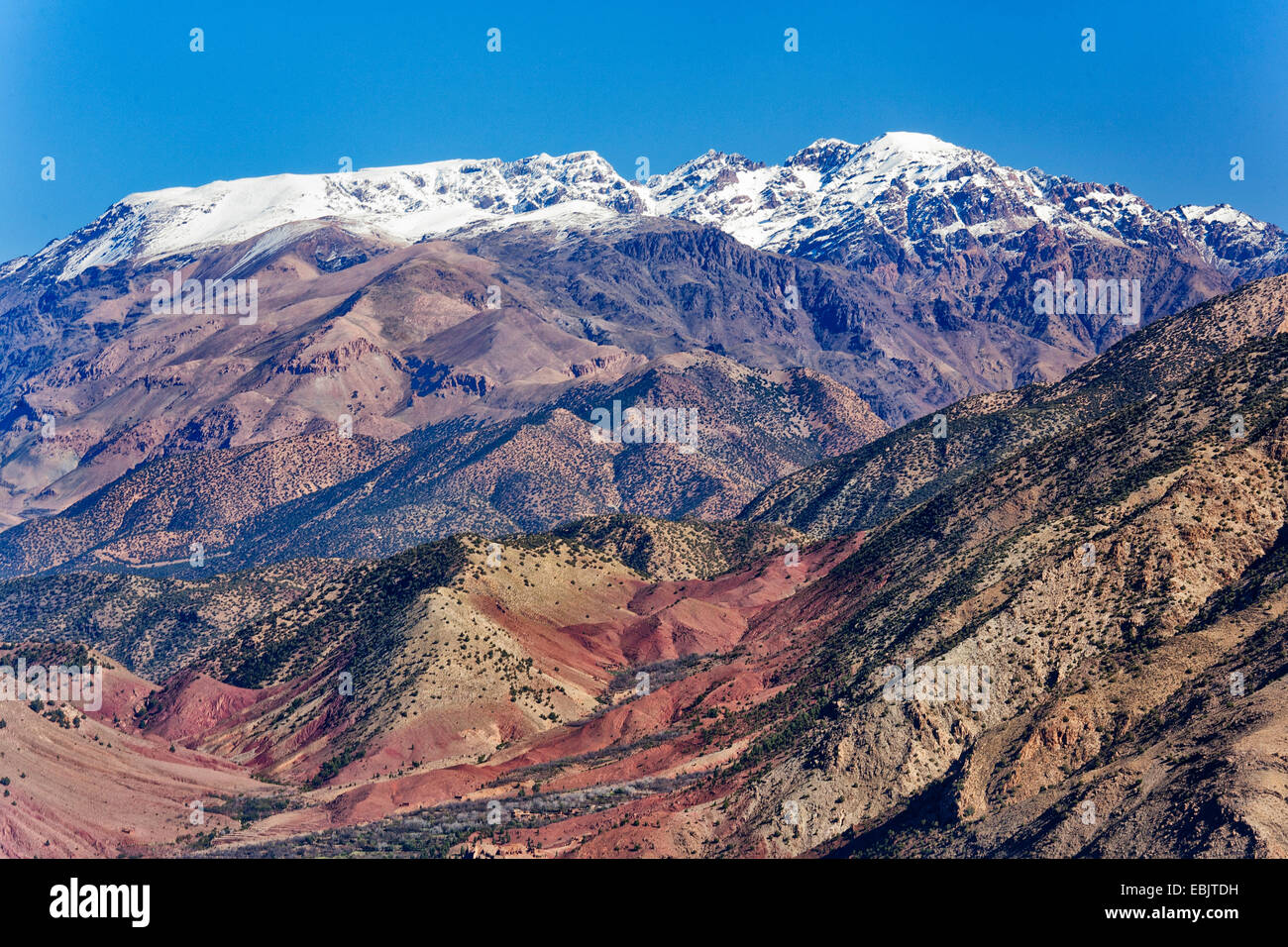 Toubkal Mountain, il picco più alto delle montagne Atlas, Marocco, Marrakech, Atlas Foto Stock