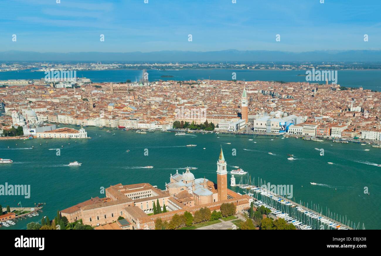 Vista aerea di San Giorgio Maggiore a Venezia, Italia e Europa Foto Stock