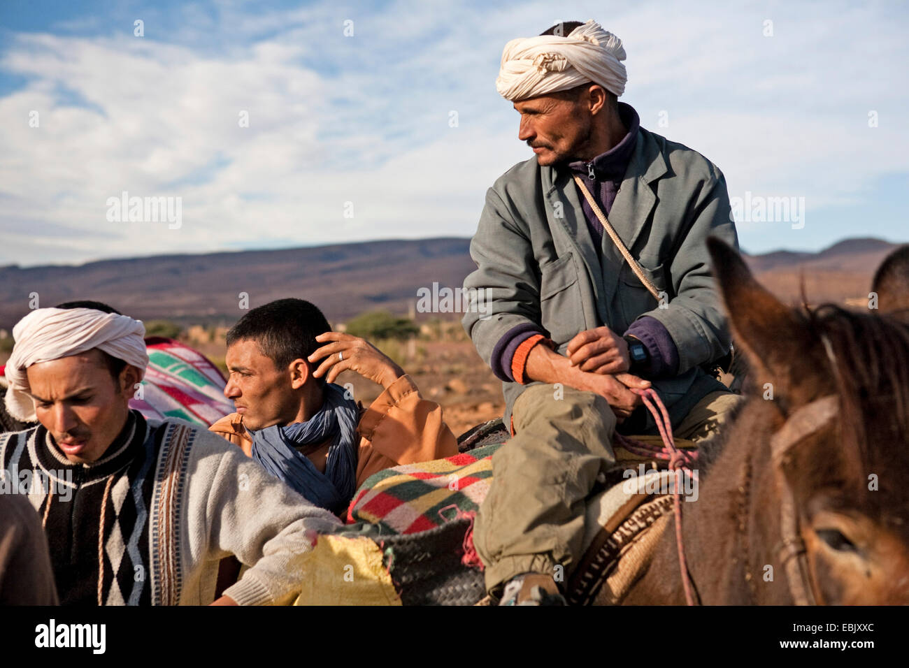 Drovers e asino, Marocco, Souss-Massa-DaraÔ, Djebel Sarhro, Anti-Atlas Foto Stock