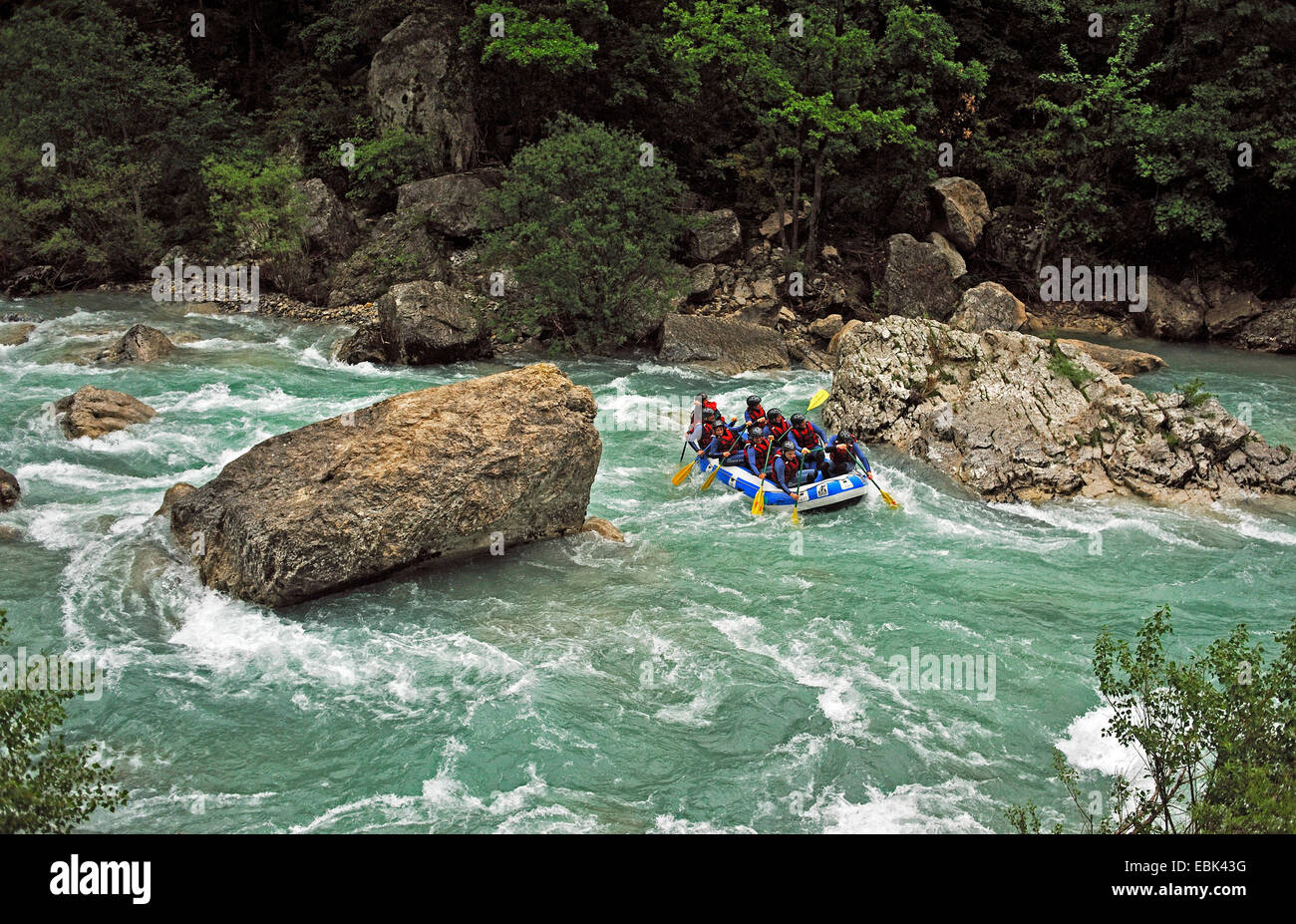 Rafting nelle Gorges du Verdon, Francia Provenza Foto Stock