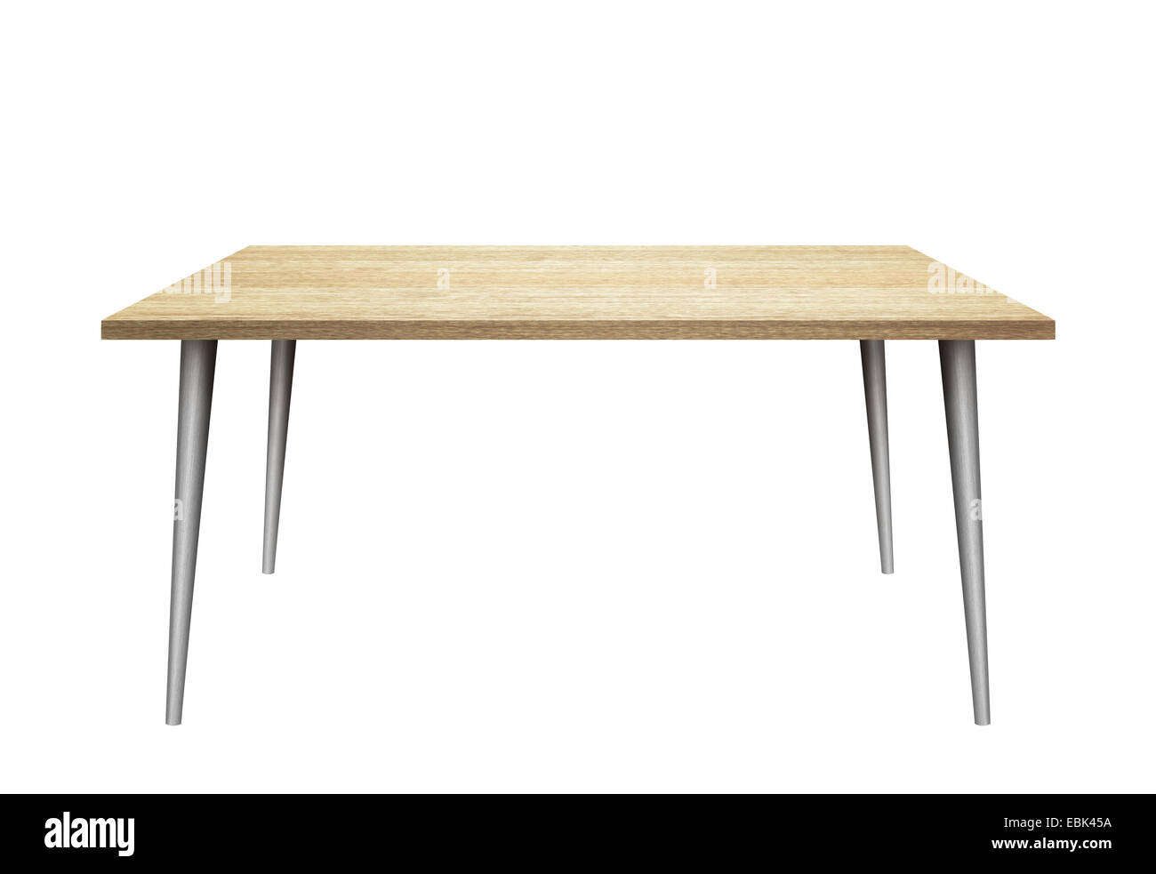 3D la tabella su sfondo bianco. Piano in legno e gambe in metallo. Foto Stock