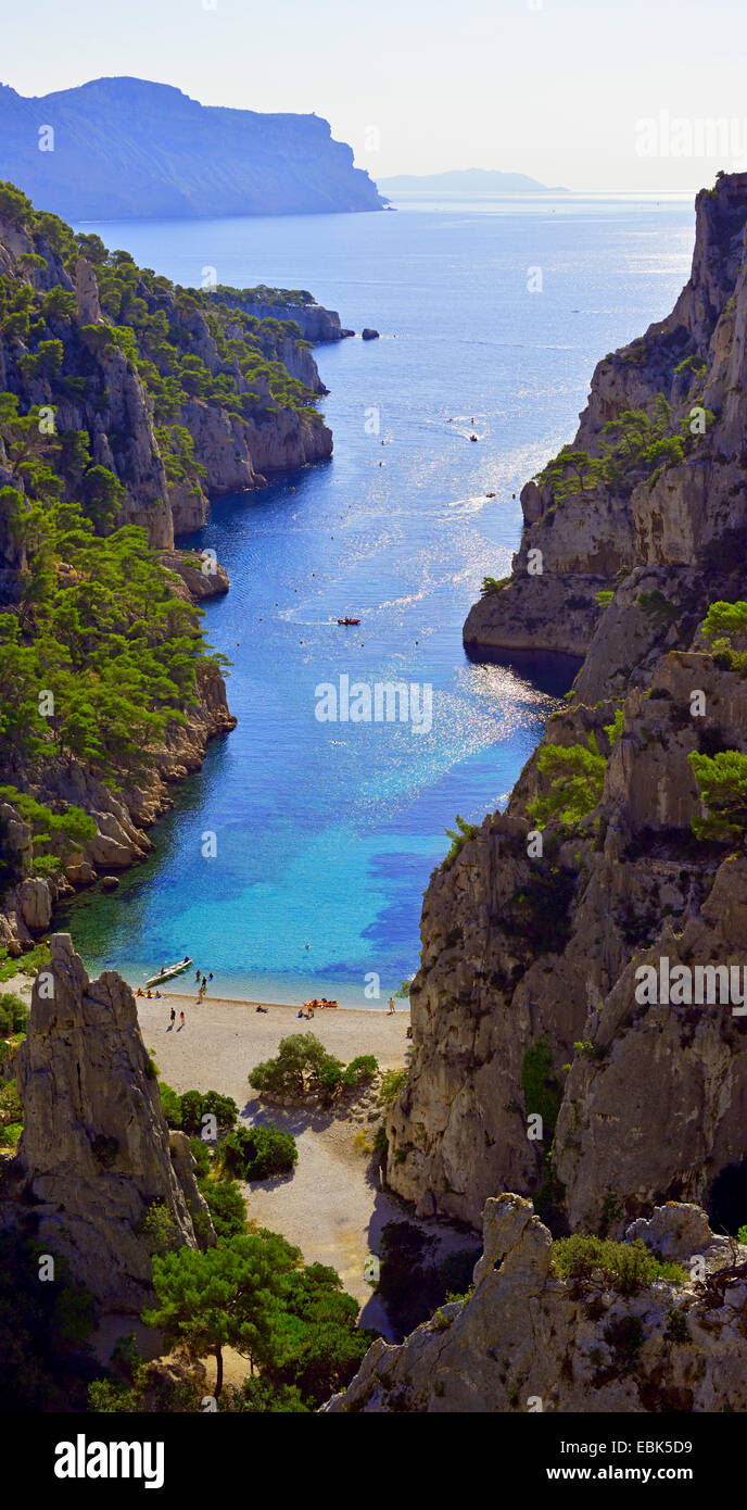 Baia stretta, Calanque d'En-Vau, Francia, Calanques Parco Nazionale Foto Stock