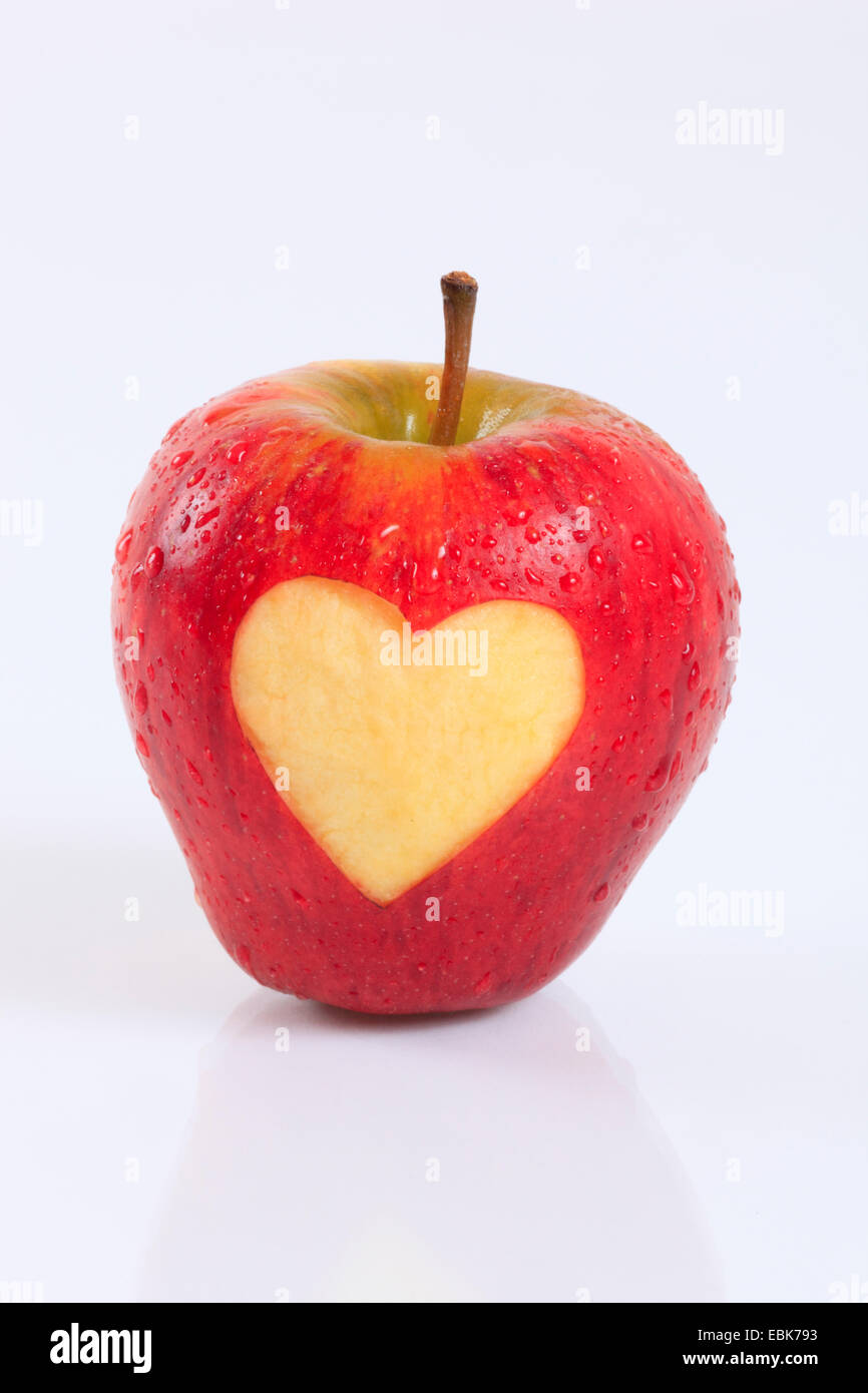 Apple (malus domestica), rosso apple con cuore Foto Stock