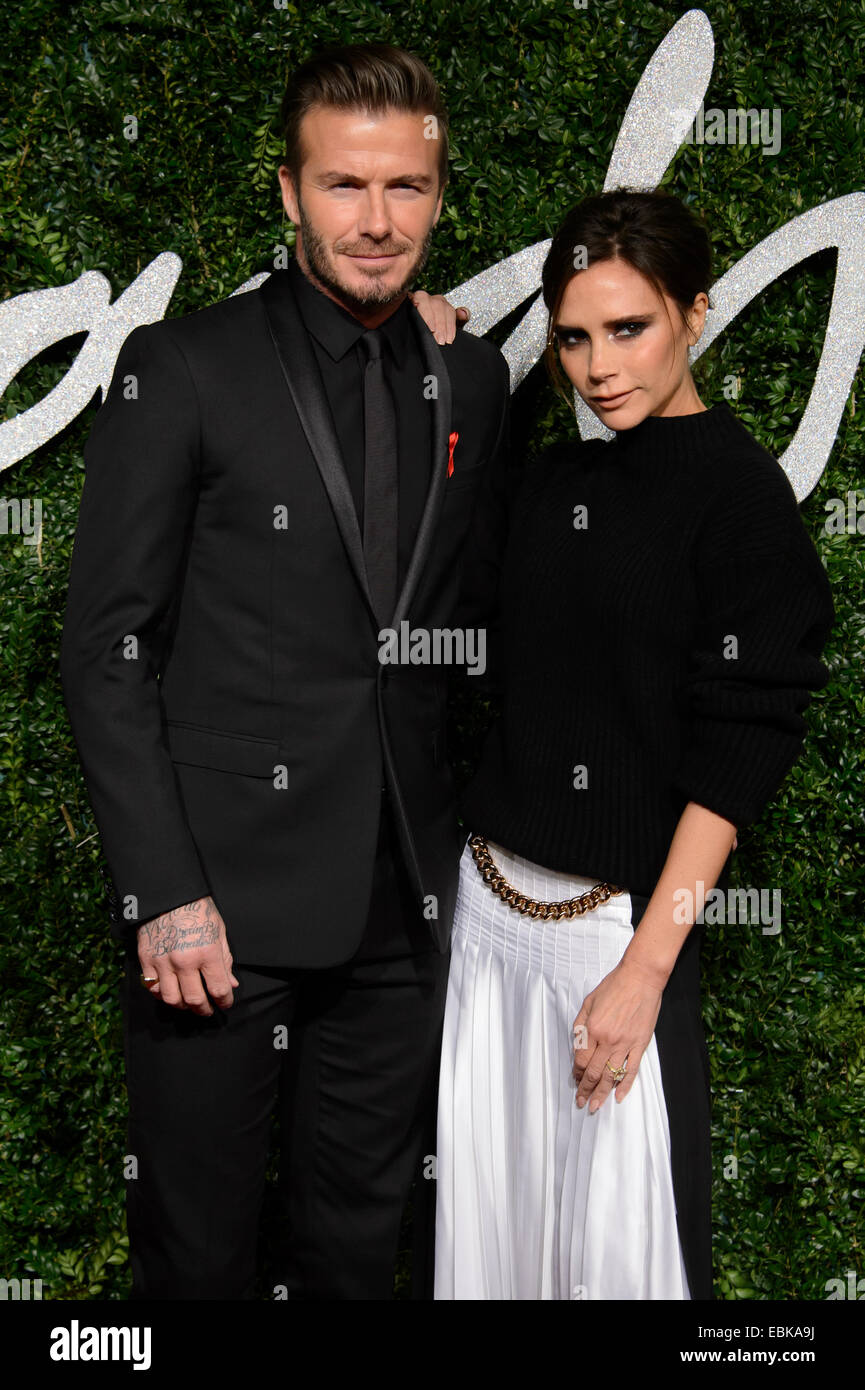 Victoria Beckham e David Beckham al British Fashion Awards 2014, a Londra. Foto Stock