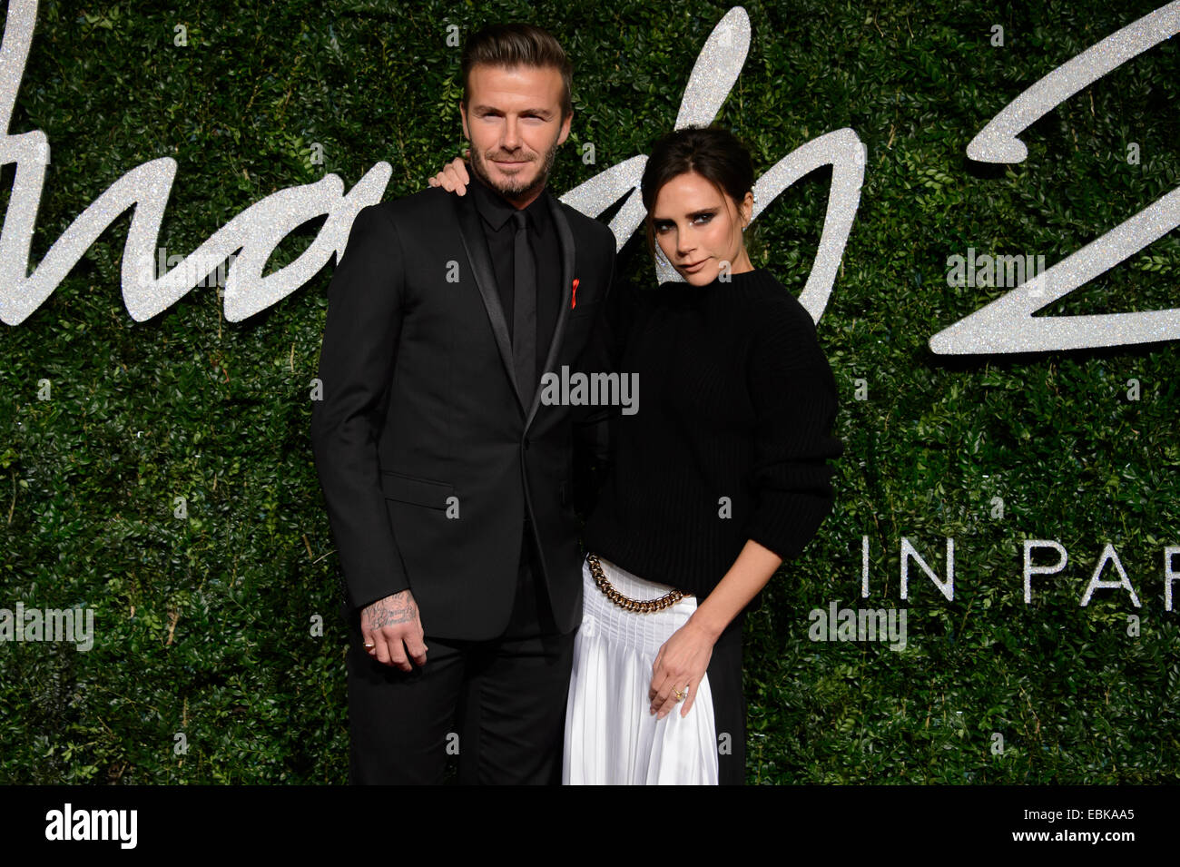 Victoria Beckham e David Beckham al British Fashion Awards 2014, a Londra. Foto Stock