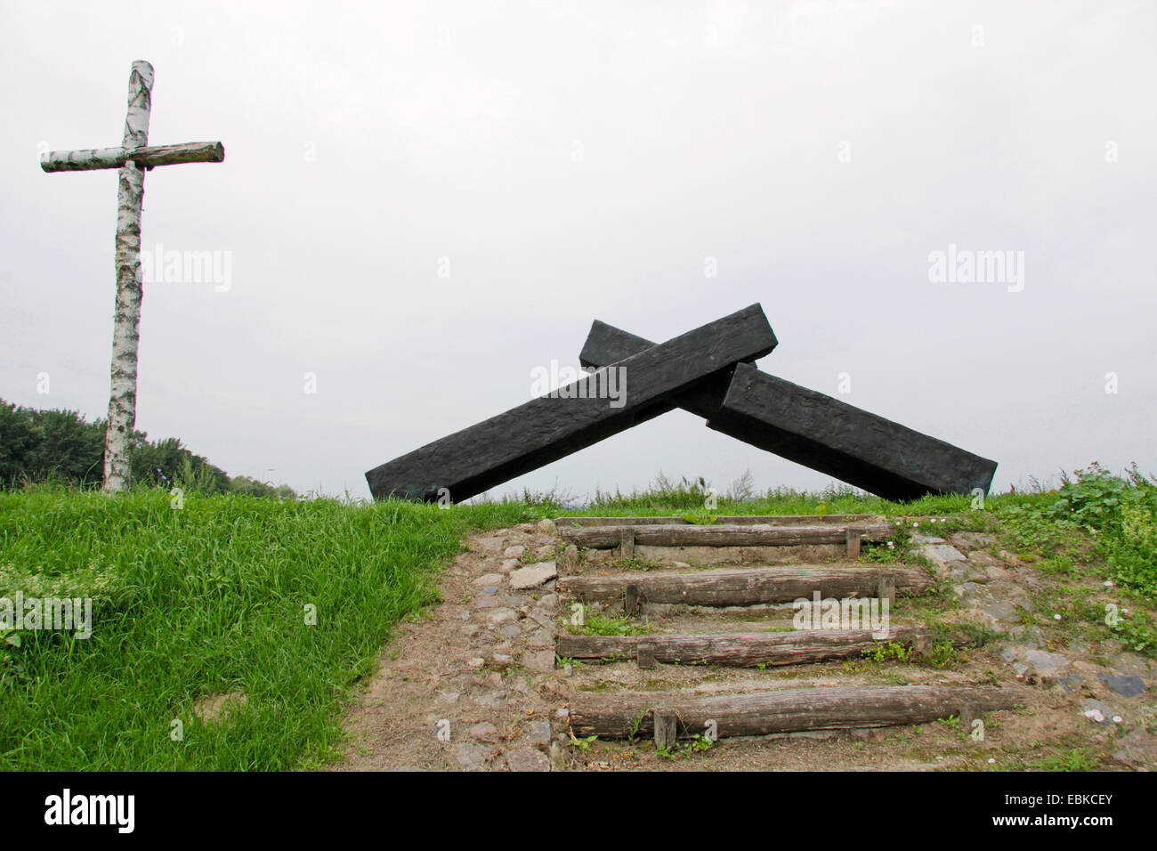 "Flutzeichen' memorial, promemoria della lotta per proteggere la terra contro l'alluvione del 1997, la Repubblica federale di Germania, il Land Brandeburgo, Neuranft Foto Stock