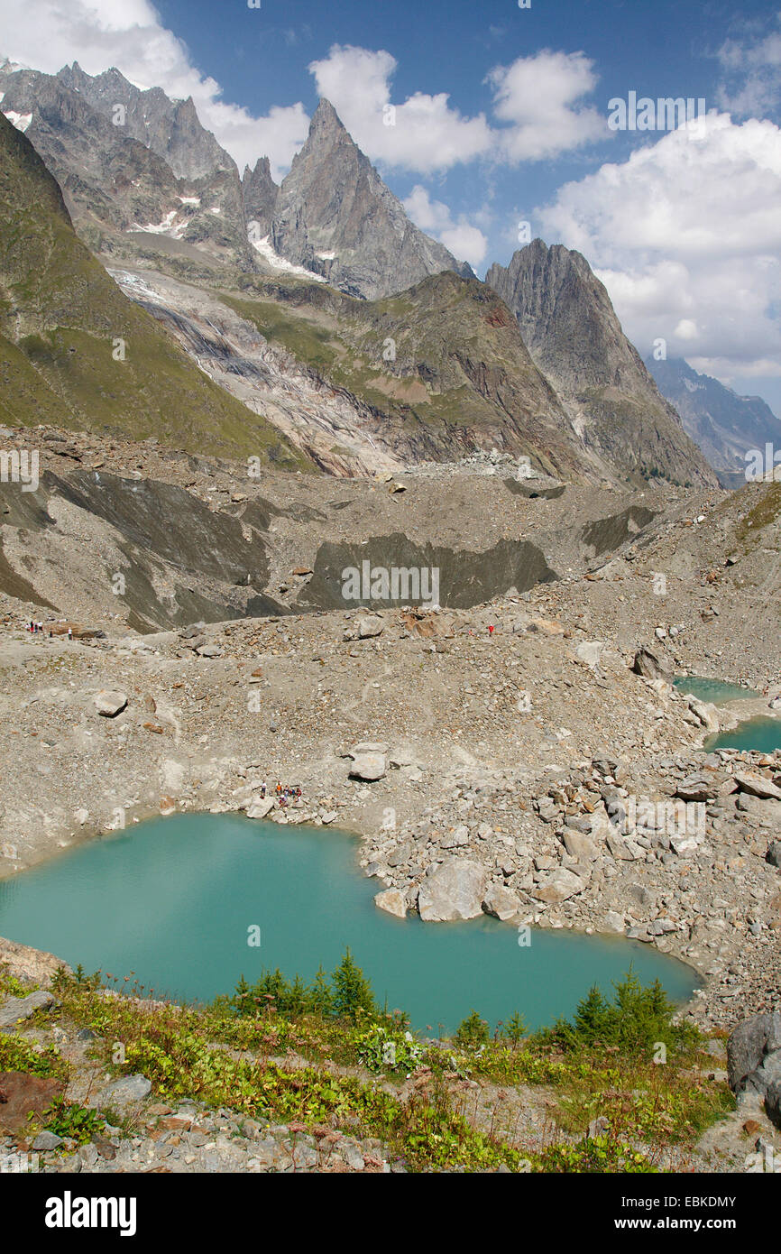 Lac du Miage, Moraine des Glacier du Miage, Aiguille Noire de Peuterey, Italia Foto Stock