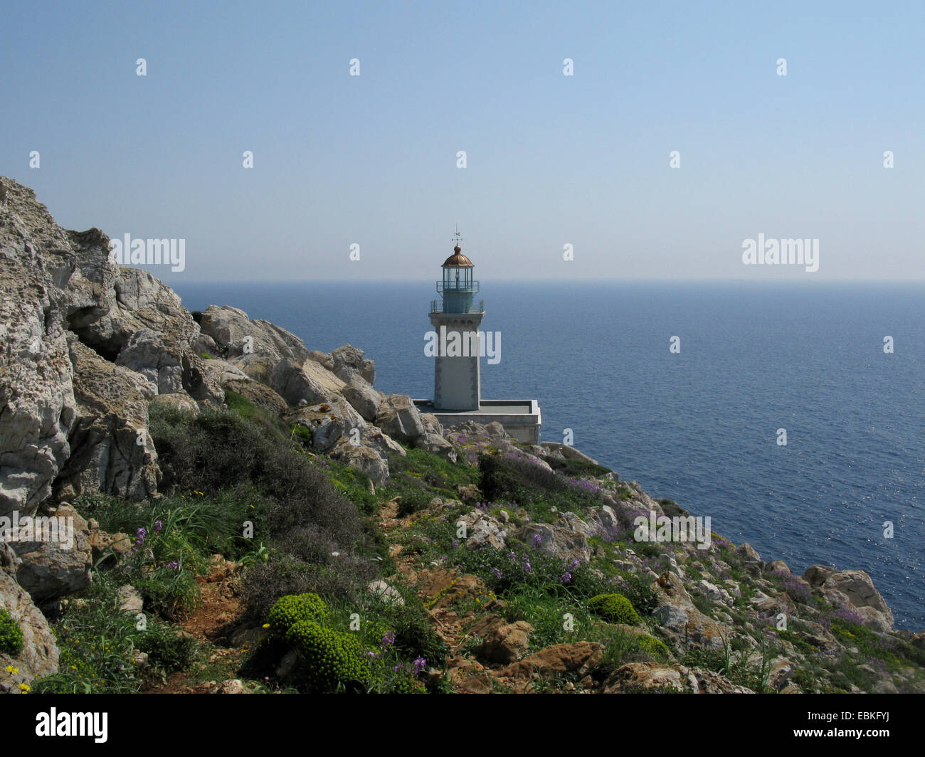 Faro di Capo Matapan, punto più meridionale del Peloponneso, della Grecia, Peloponneso e mani Foto Stock