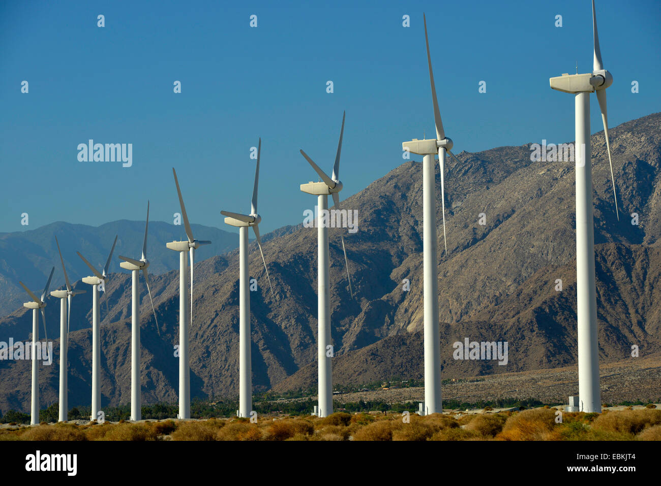 San Gorgonio Pass Wind Farm, Stati Uniti, California, San Bernardino montagne, Palm Springs Foto Stock