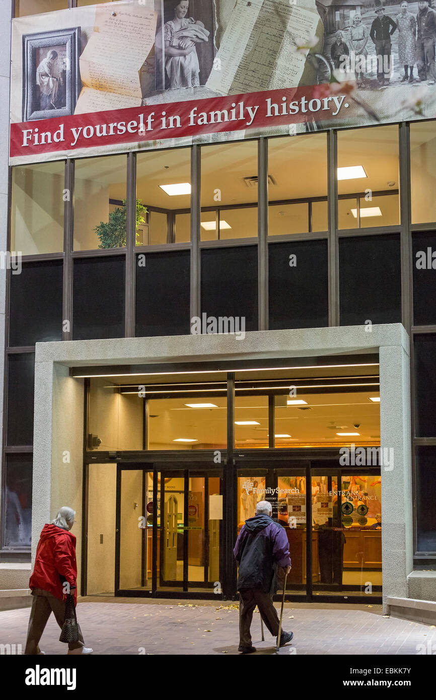 Salt Lake City, Utah - i Mormoni " Storia di Famiglia biblioteca, dove chiunque è il benvenuto per fare ricerche genealogiche. Foto Stock