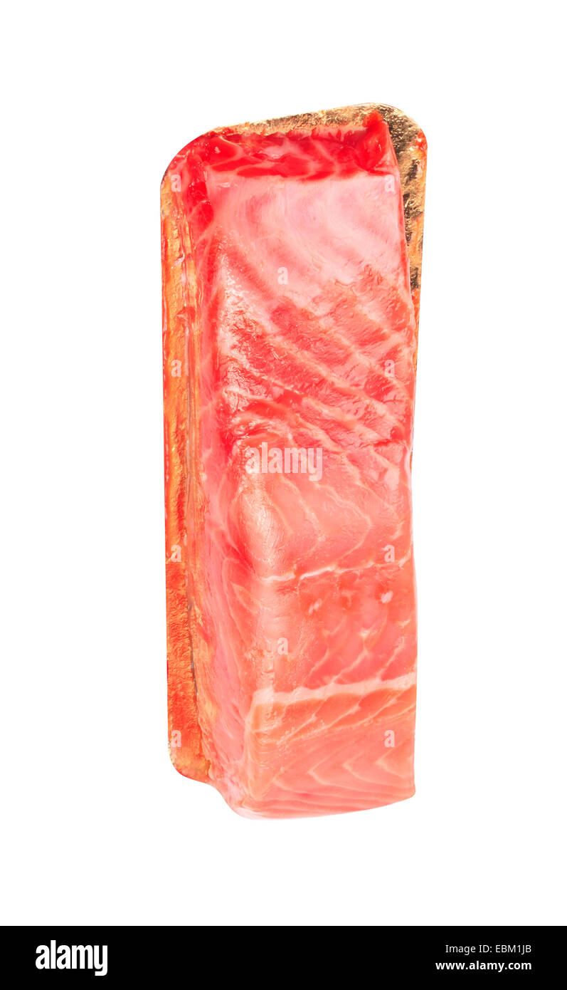 Pezzo di pesce rosso Filetto isolato su bianco Foto Stock