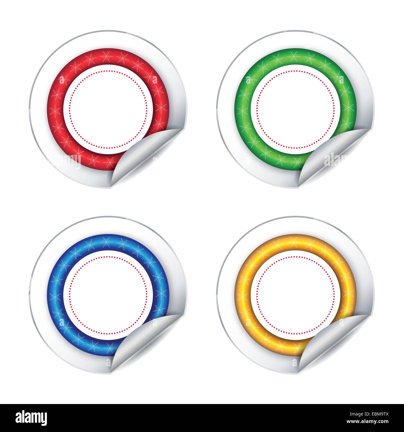 Adesivi colorati su sfondo bianco. Foto Stock