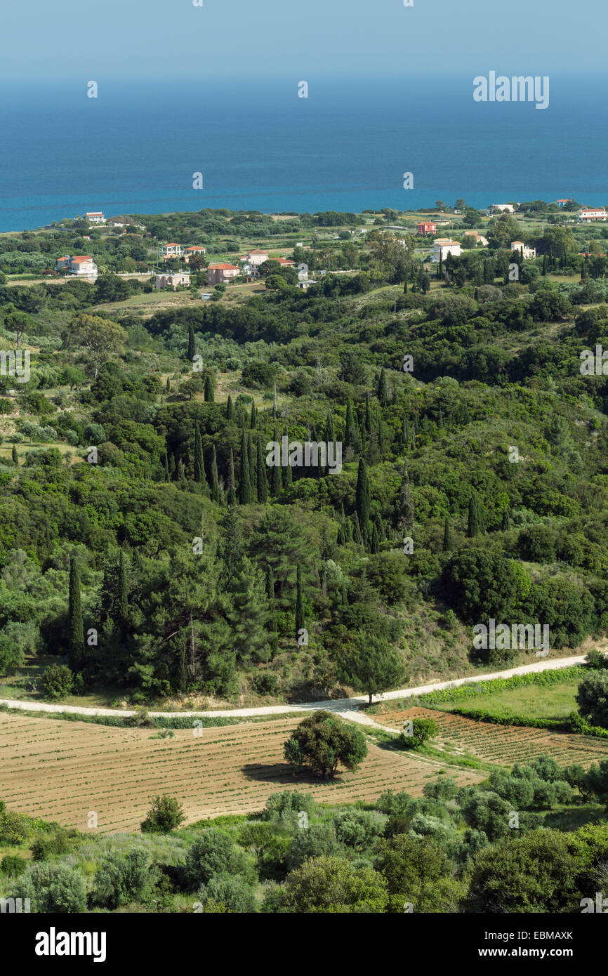 Guardando il mare dal vecchio Skala, Cefalonia. Foto Stock