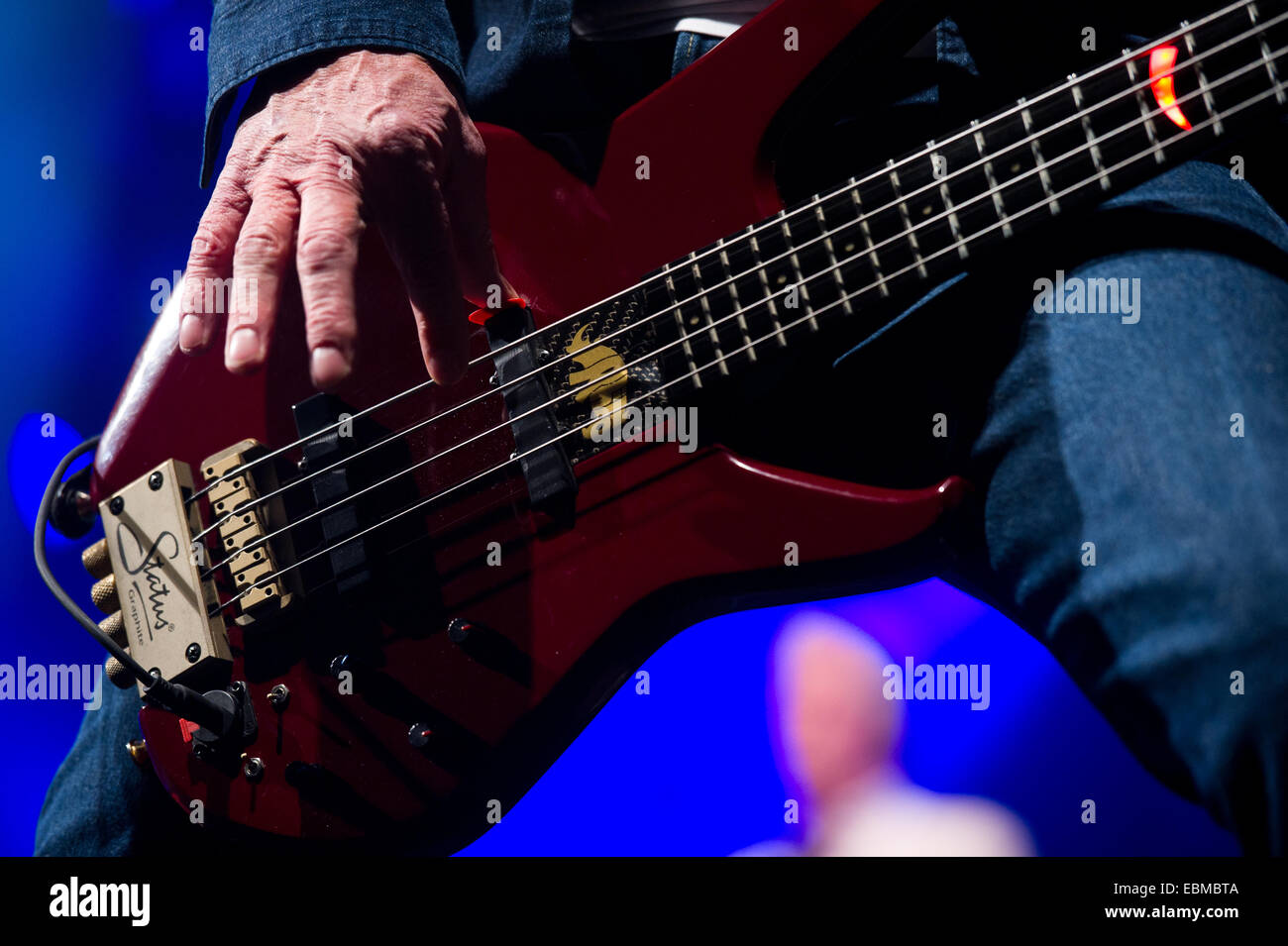 Freiburg, Germania. 2 dicembre, 2014. John 'Rhino' Edwards (Bass) dall'inglese rock band Status Quo si esibisce dal vivo a Rothaus Arena. Foto: Miroslav Dakov/ Alamy Live News Foto Stock