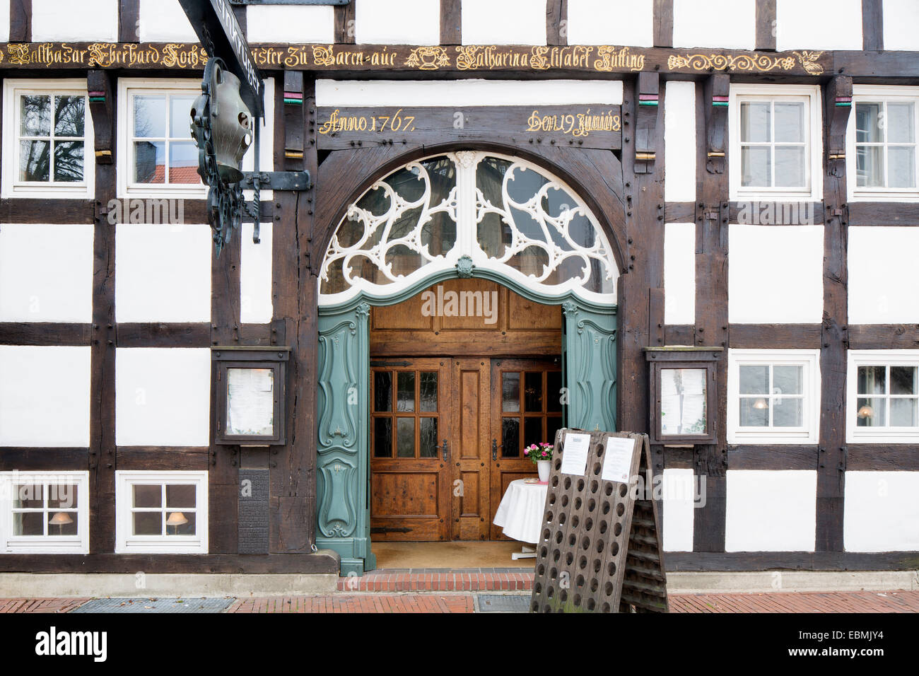 Haus Bramsche, a struttura mista in legno e muratura edificio dal 1692, Altstadt, Osnabrück, Bassa Sassonia, Germania Foto Stock