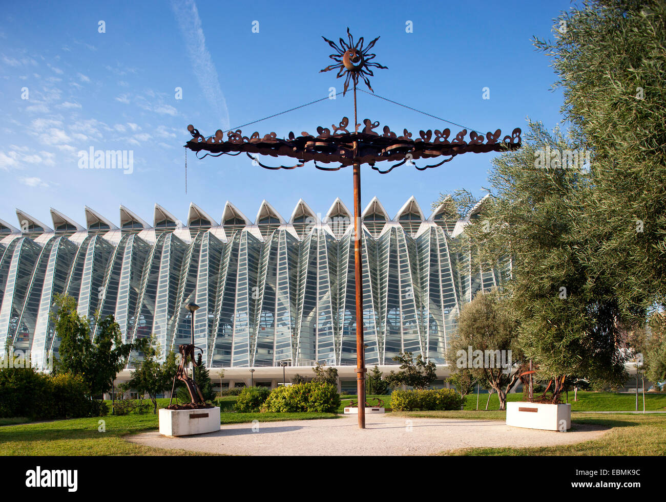 Parco della scultura Jardines del Turia, Museo de las Ciencias, Ciudad de las Artes y las Ciencias, Città delle Arti e delle Scienze Foto Stock