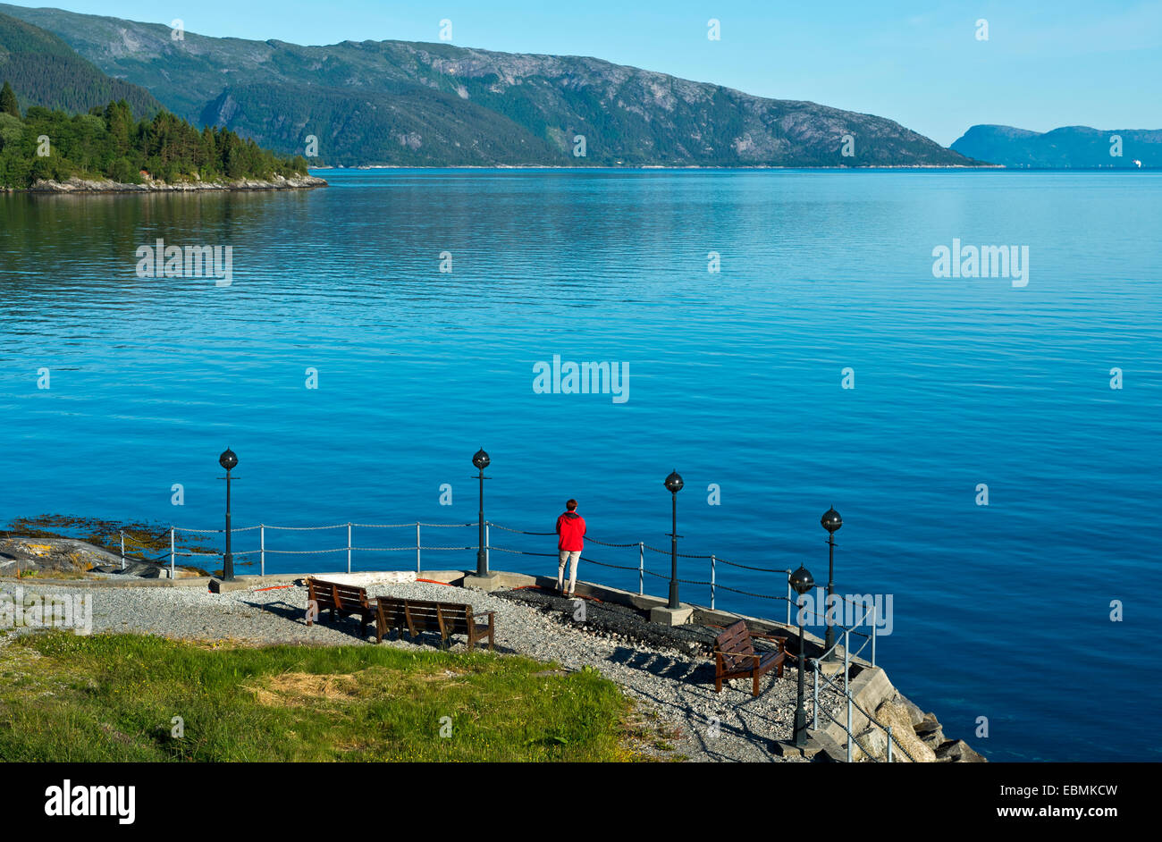 Sulle rive del Sognefjord, Brekke, Sogn og Fjordane, Norvegia Foto Stock